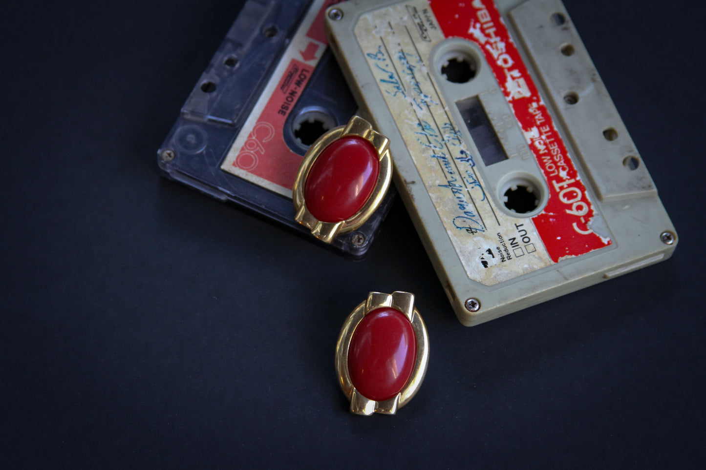 Monet 1980s Red Oval Statement Earrings