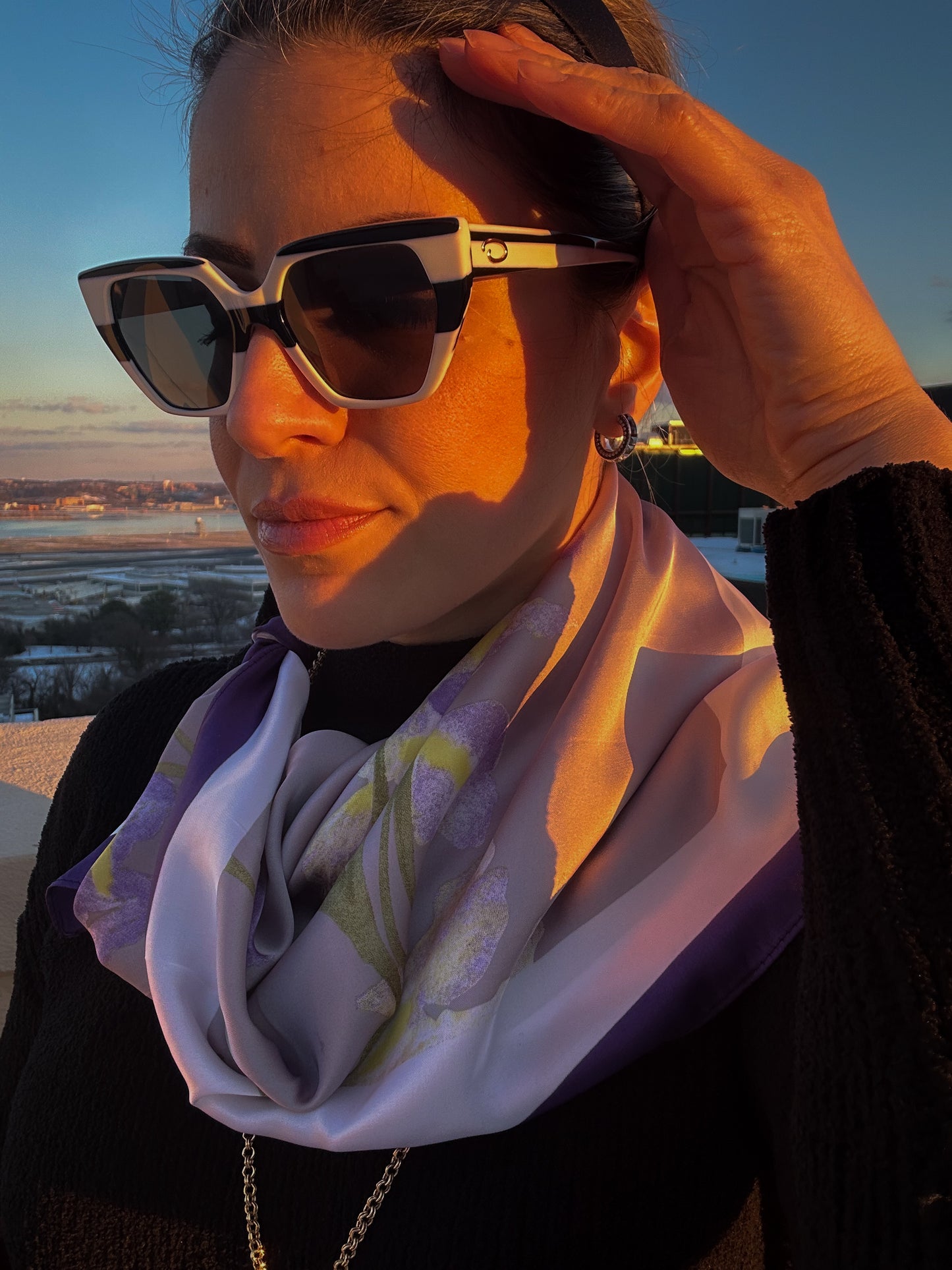 Square Silk Scarf - Purple Floral