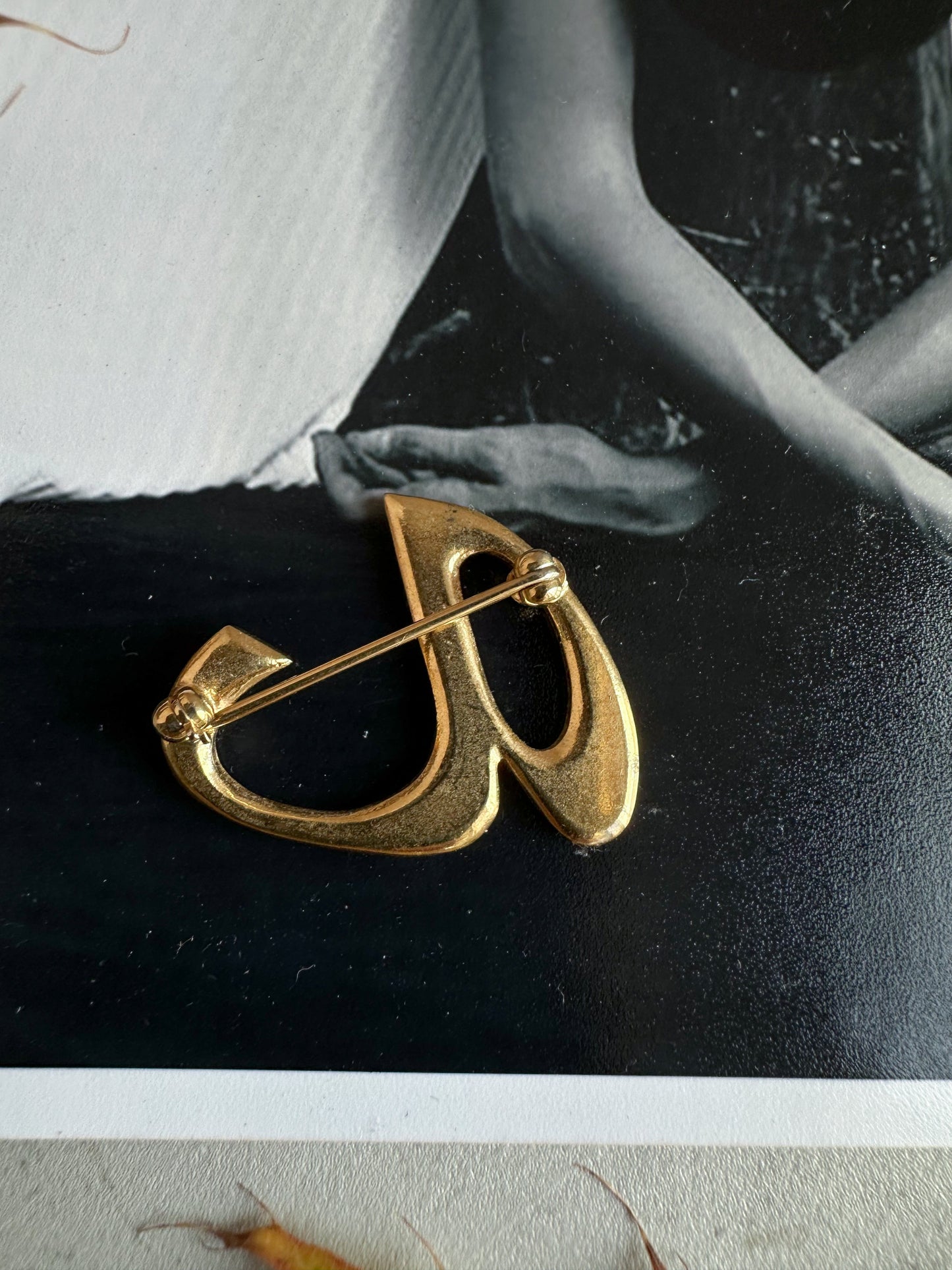 Abstract Gold “a” Shaped Brooch