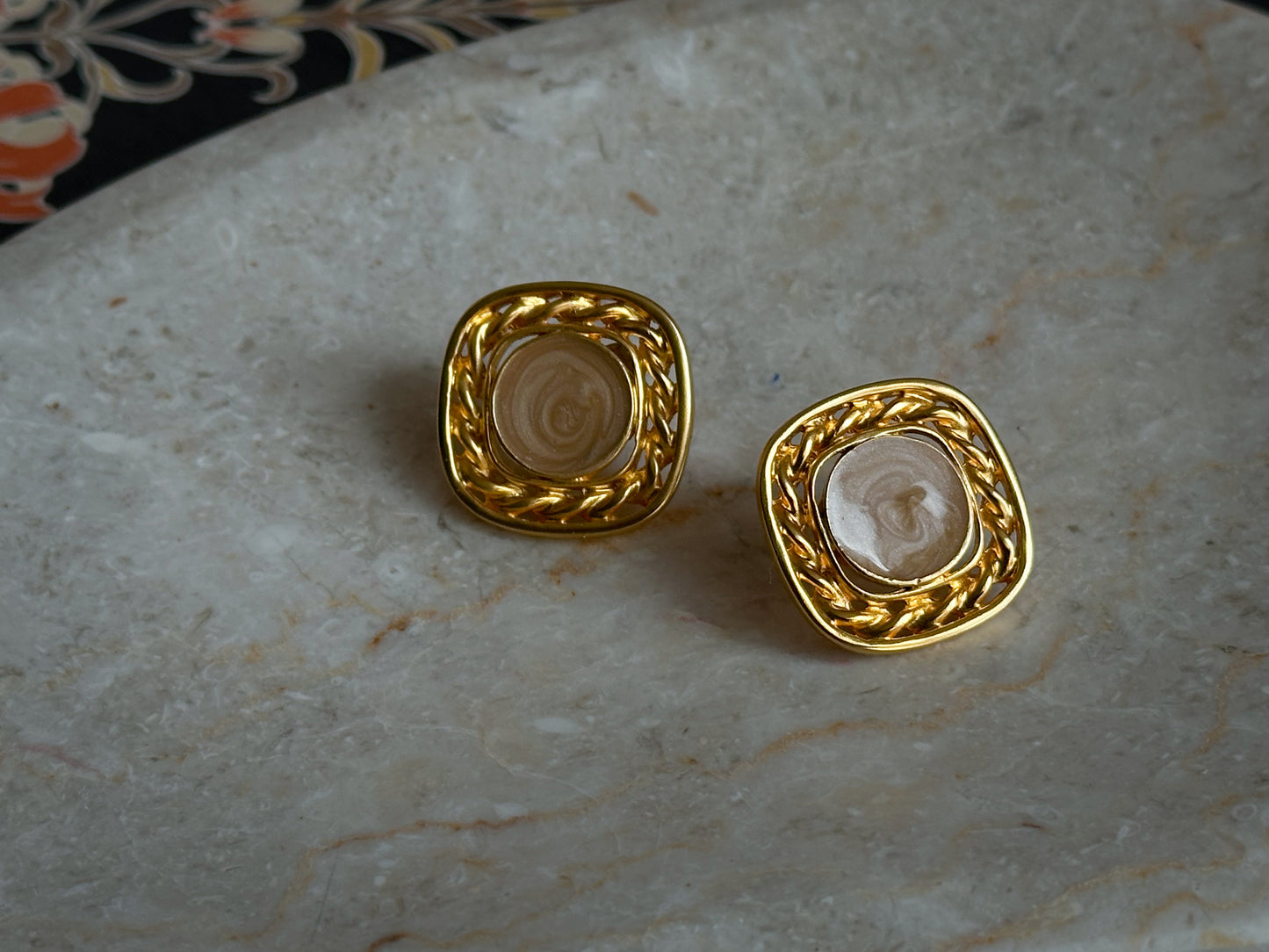 Gold-Tone Swirl Lucite Statement Earring