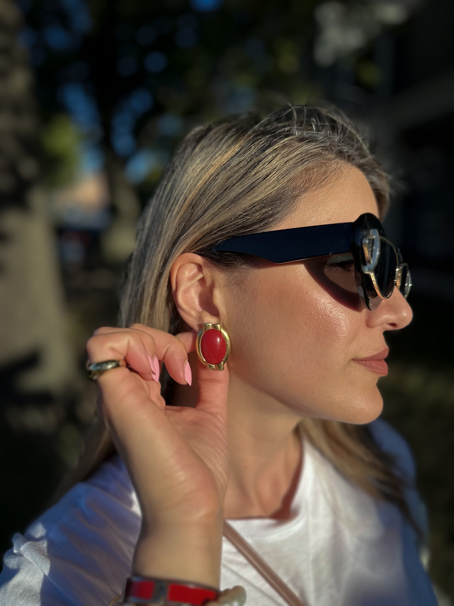 Monet 1980s Red Oval Statement Earrings