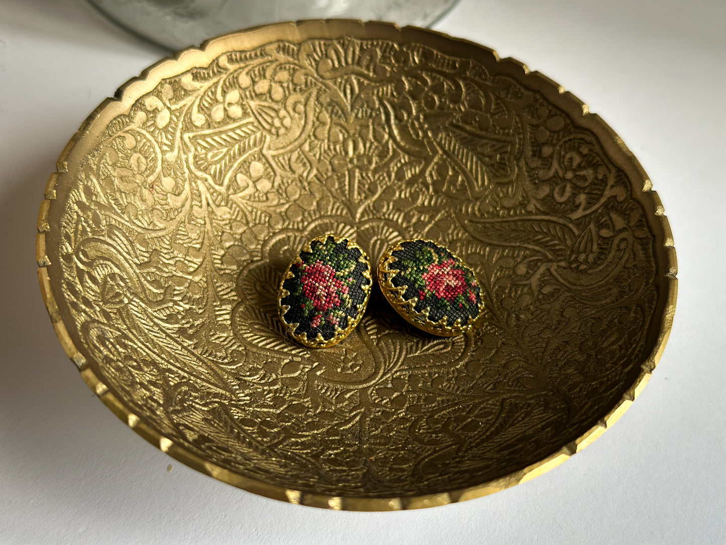 Embroidered Petit Point Rose Earrings
