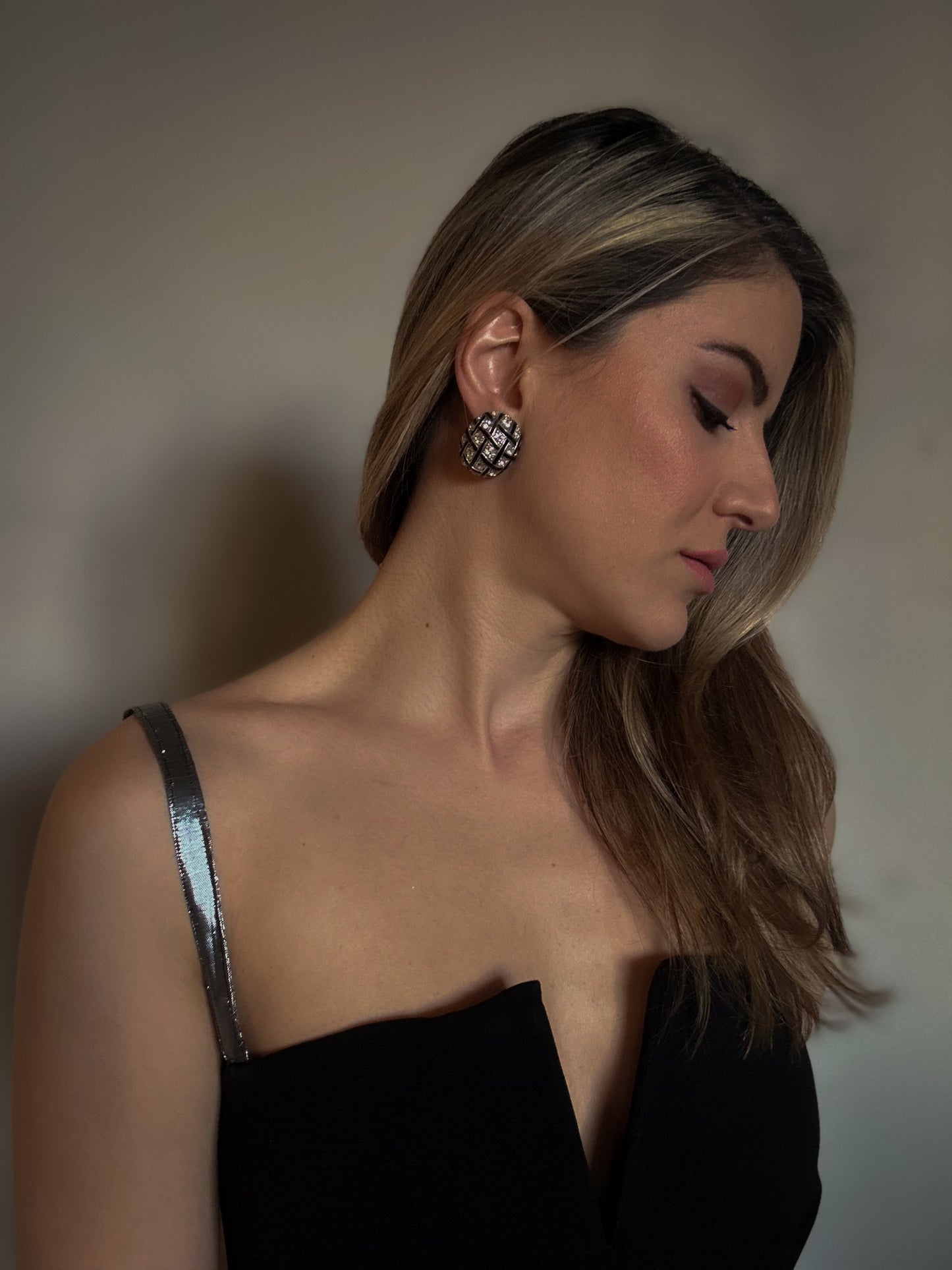Checkered Rhinestones Clip-on Earrings (Beautifully Flawed)