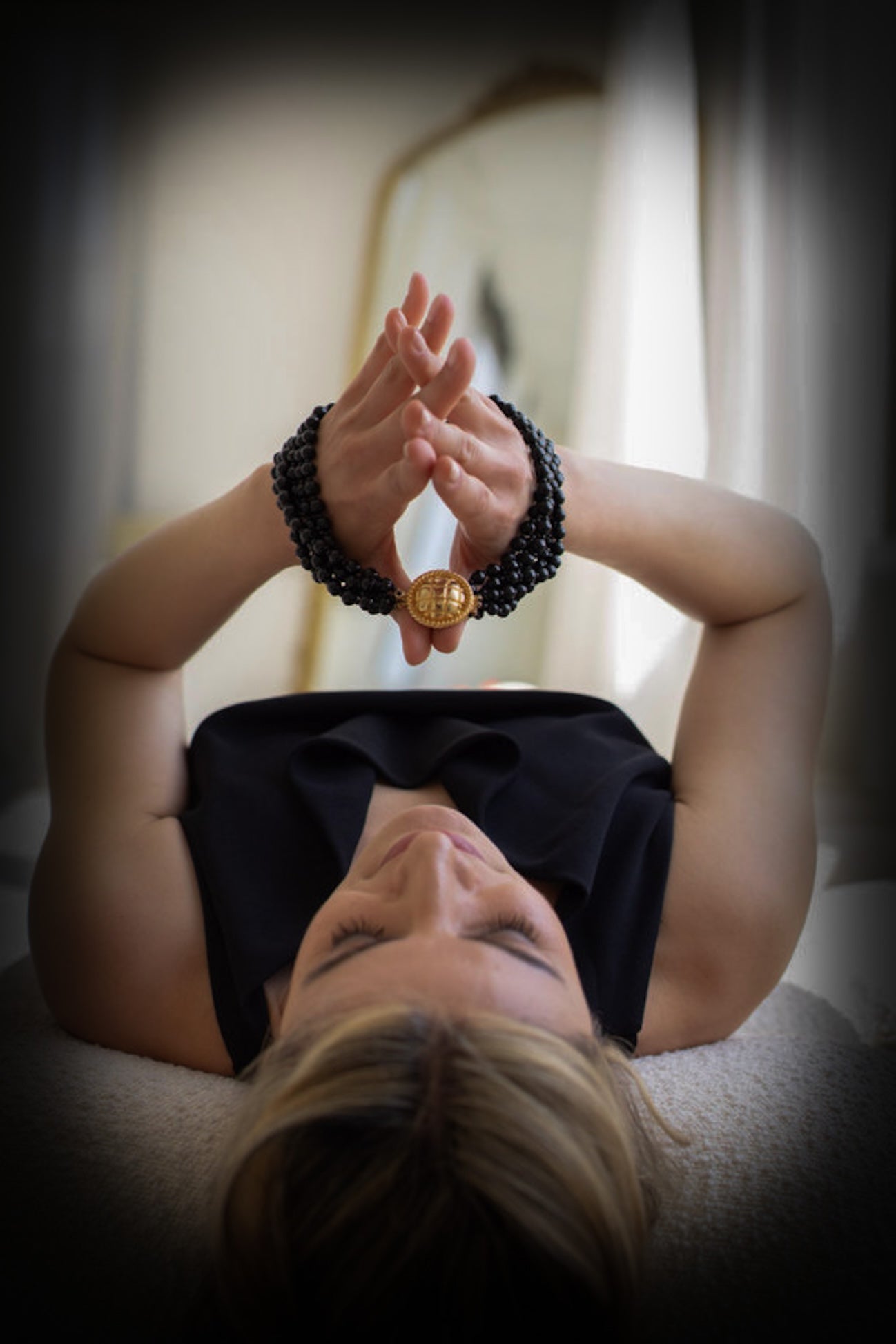 Midnight Glamour Beaded Necklace with Gold Medallion
