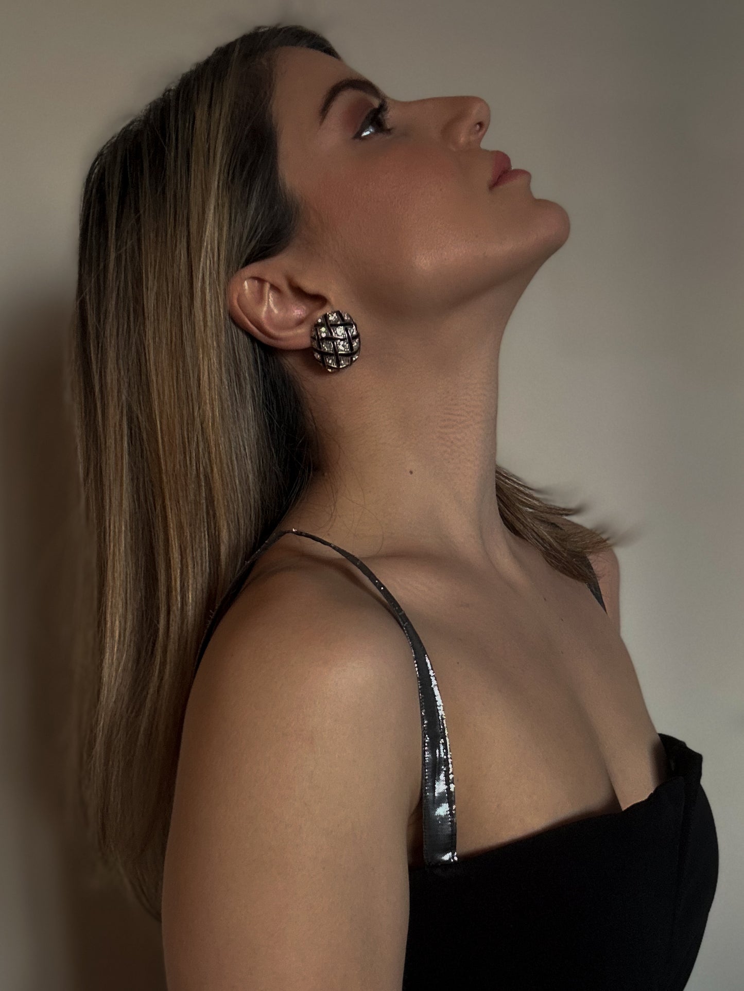 Checkered Rhinestones Clip-on Earrings (Beautifully Flawed)