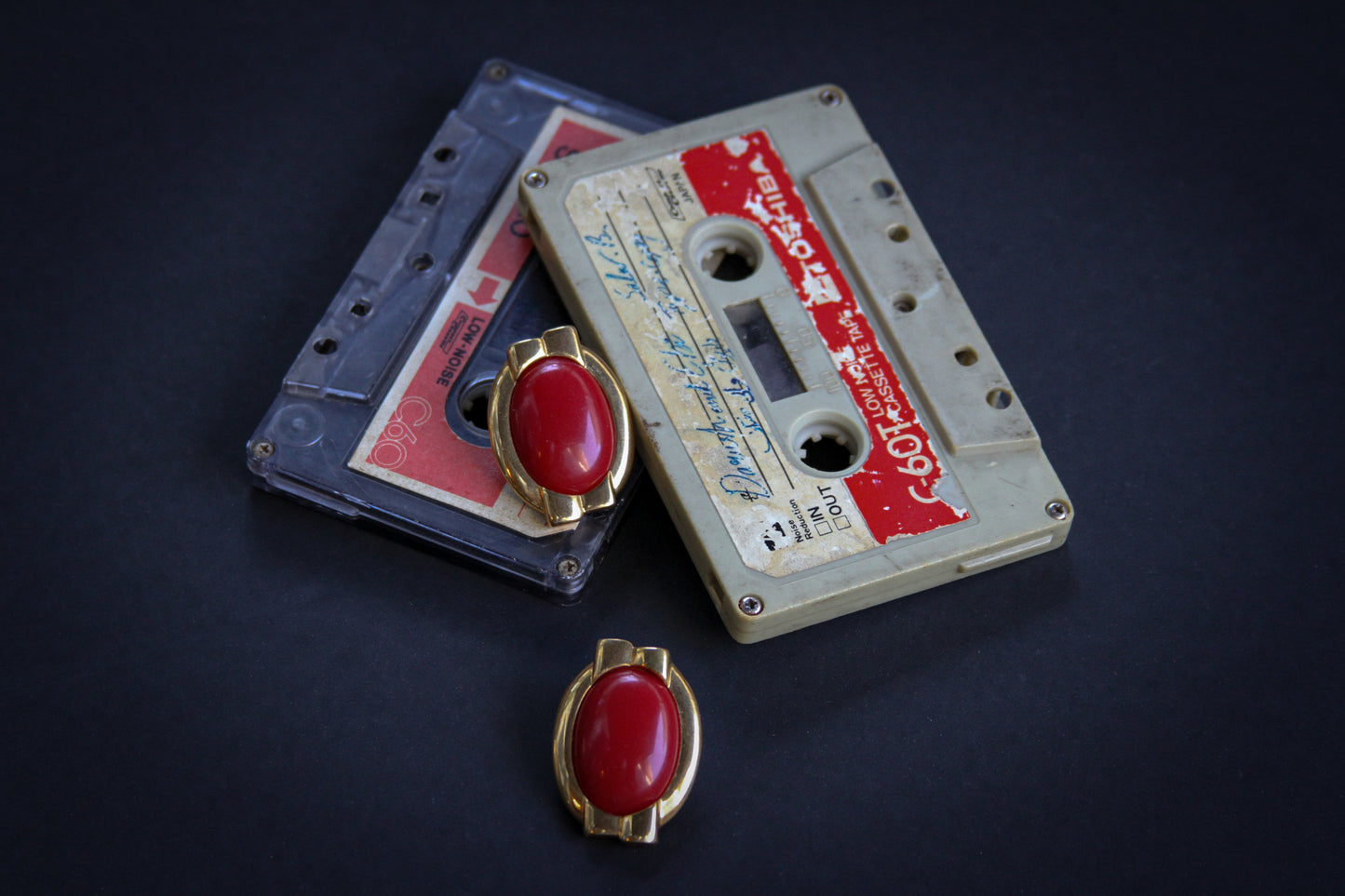 Monet 1980s Red Oval Statement Earrings