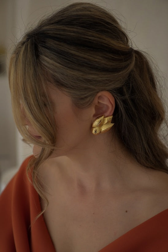 Golden Flame – Vintage Givenchy Hammered Clip-On Earrings
