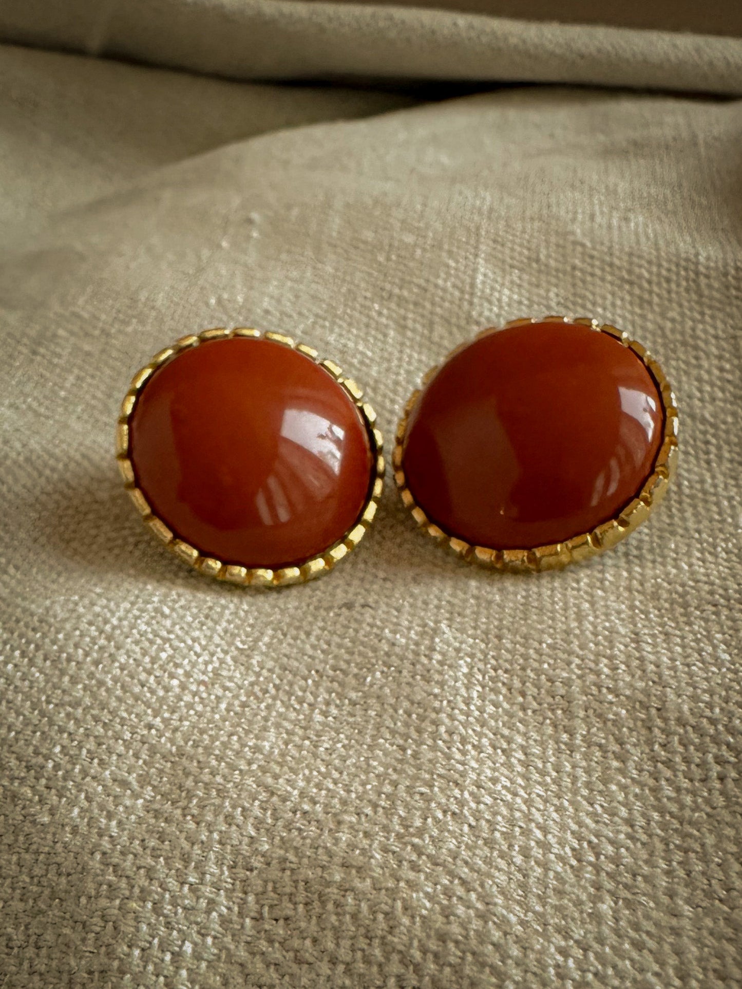 Ellen Designs Burnt Orange Cabochon Clip-On Earrings