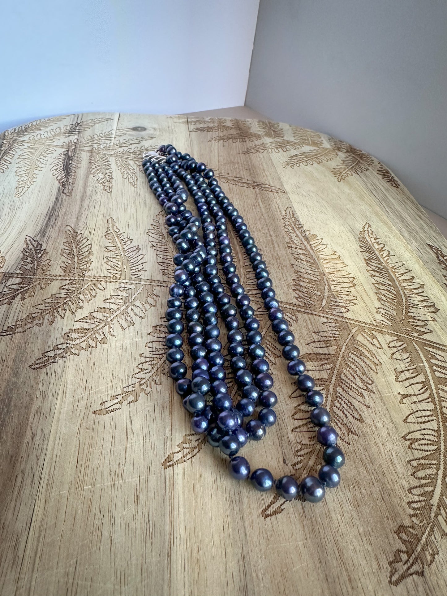 Faux Multi-layer Dark Gray/Blue Pearl Necklace