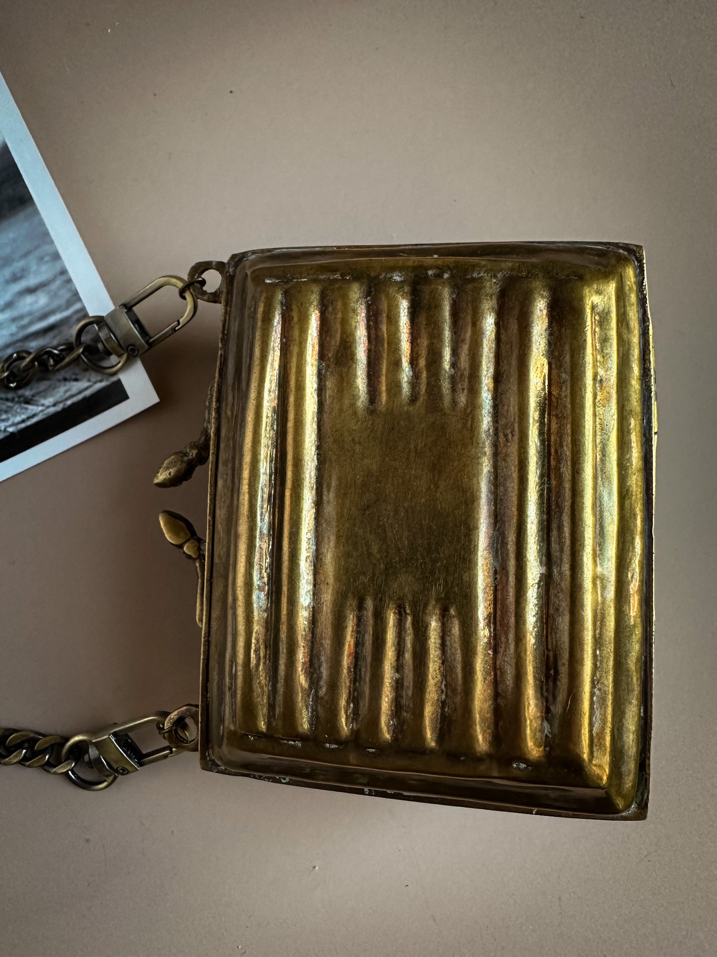 Brass Lion Head Clutch with Chain Strap – Velvet Lined