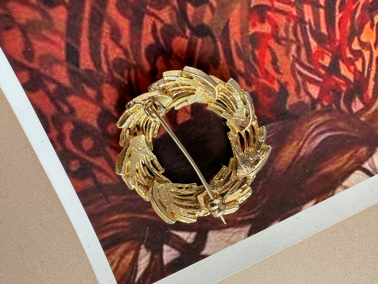 Textured Gold Modernist Circle Brooch