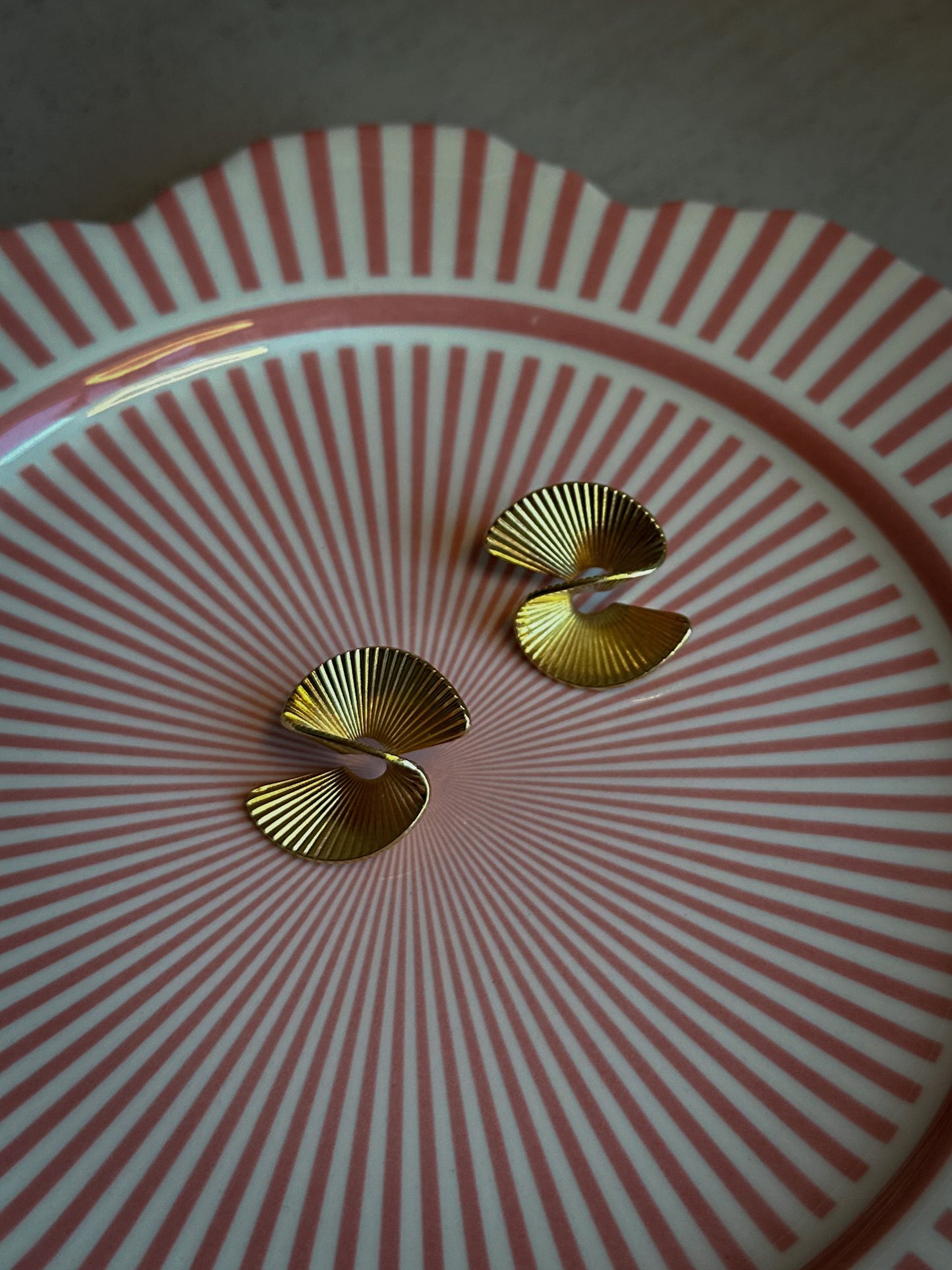 Sculptural Gold Fan Pierced Earrings