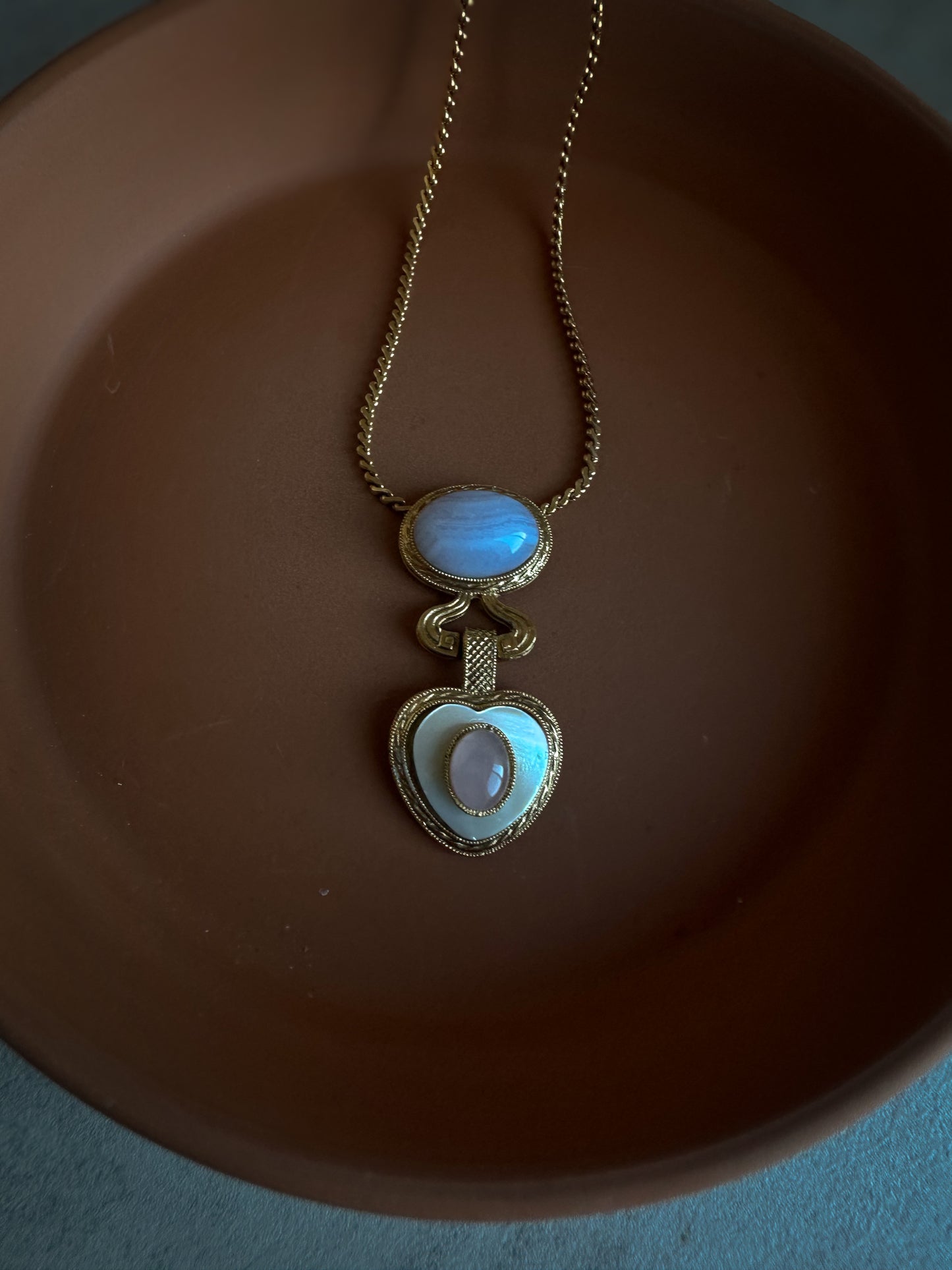 Heart Duo Gemstone Pendant Necklace