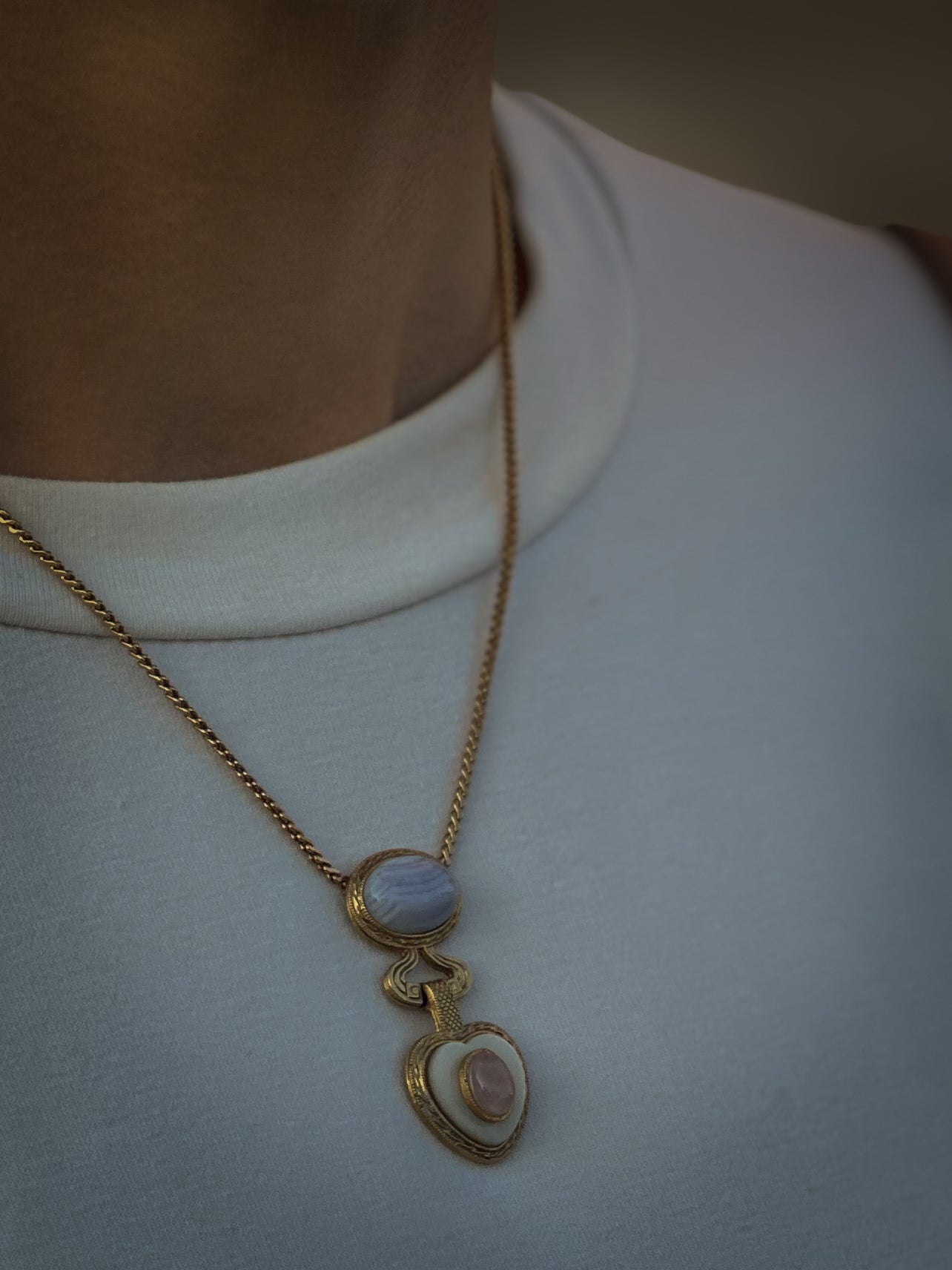Heart Duo Gemstone Pendant Necklace