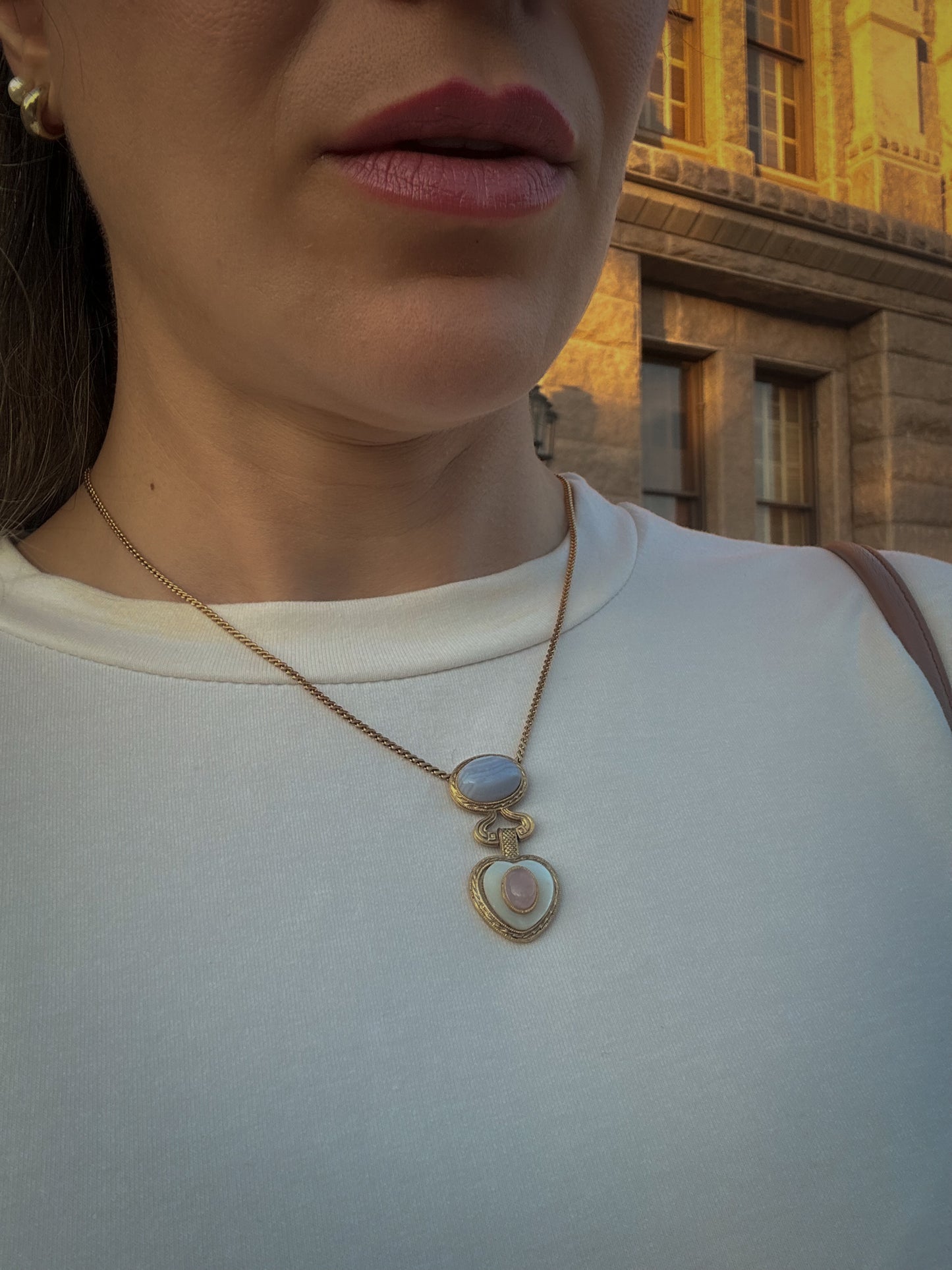 Heart Duo Gemstone Pendant Necklace