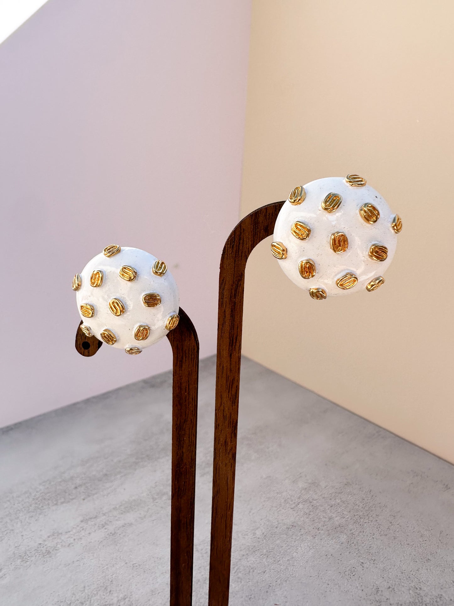 Monet Clip-on Earrings White & Gold