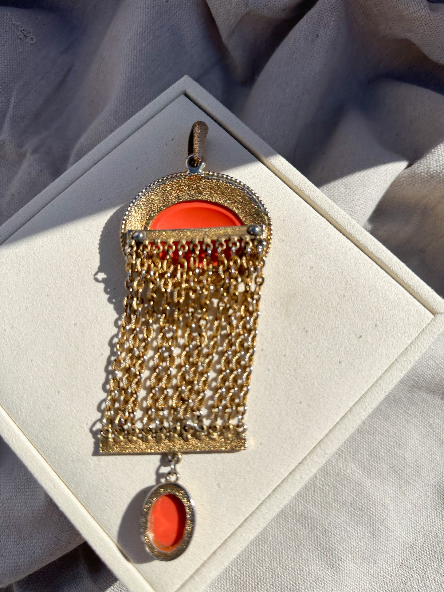 Orange Stone Necklace with Gold Chains