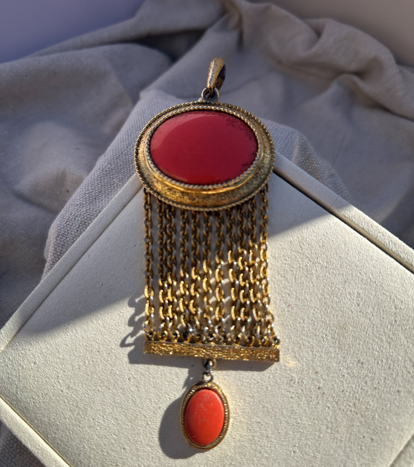 Orange Stone Necklace with Gold Chains
