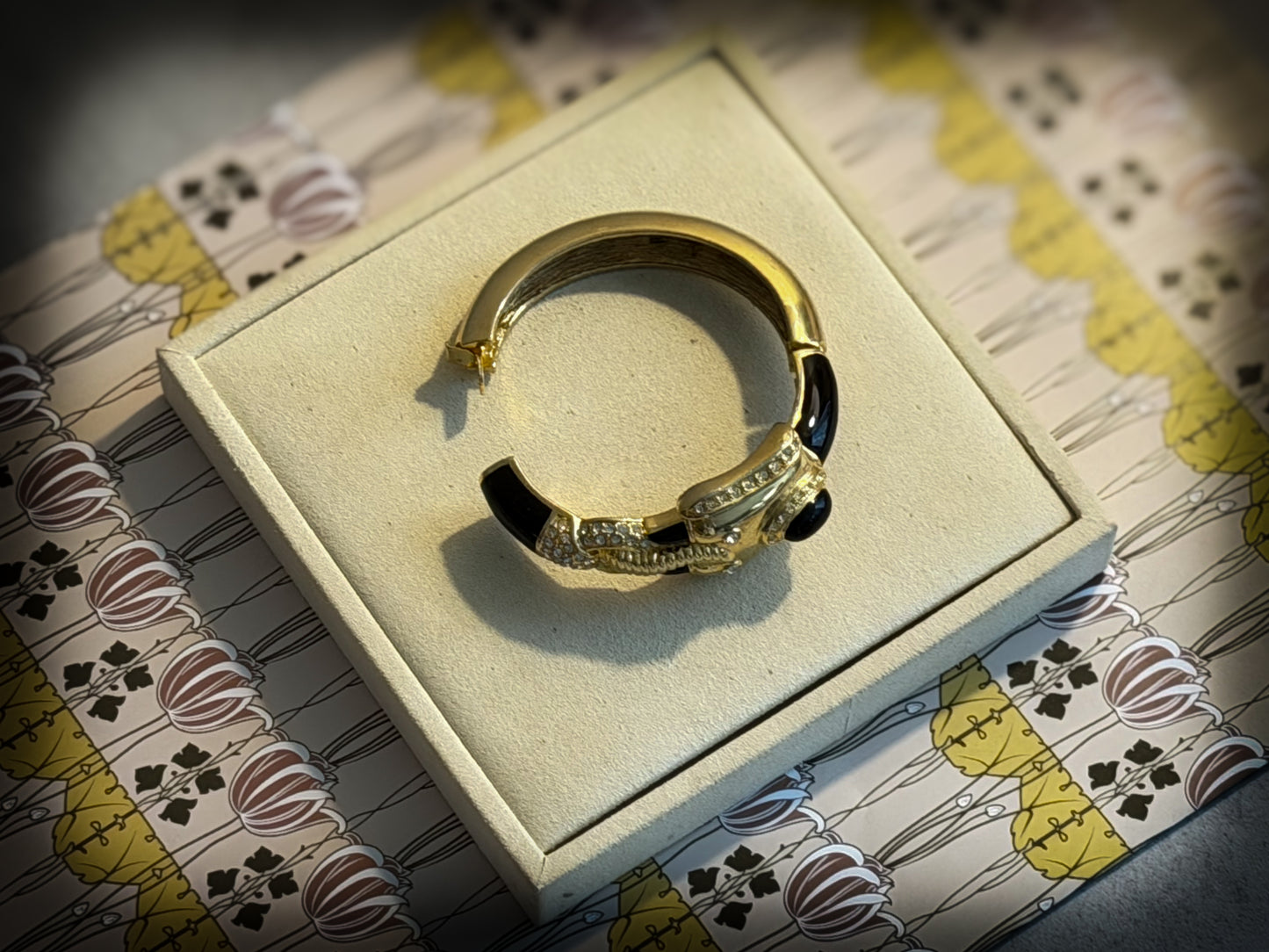 Gold-Tone Panther Head Bangle Bracelet — 1980s Statement Piece