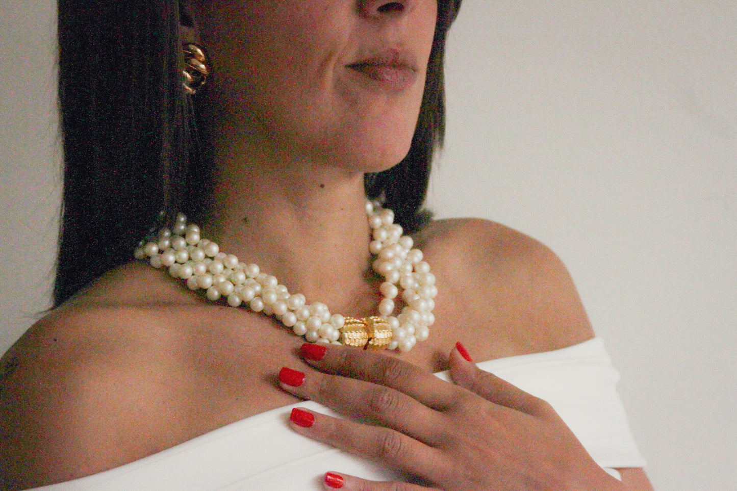 Multi-Strand Faux Pearl Necklace with Gold Clasp
