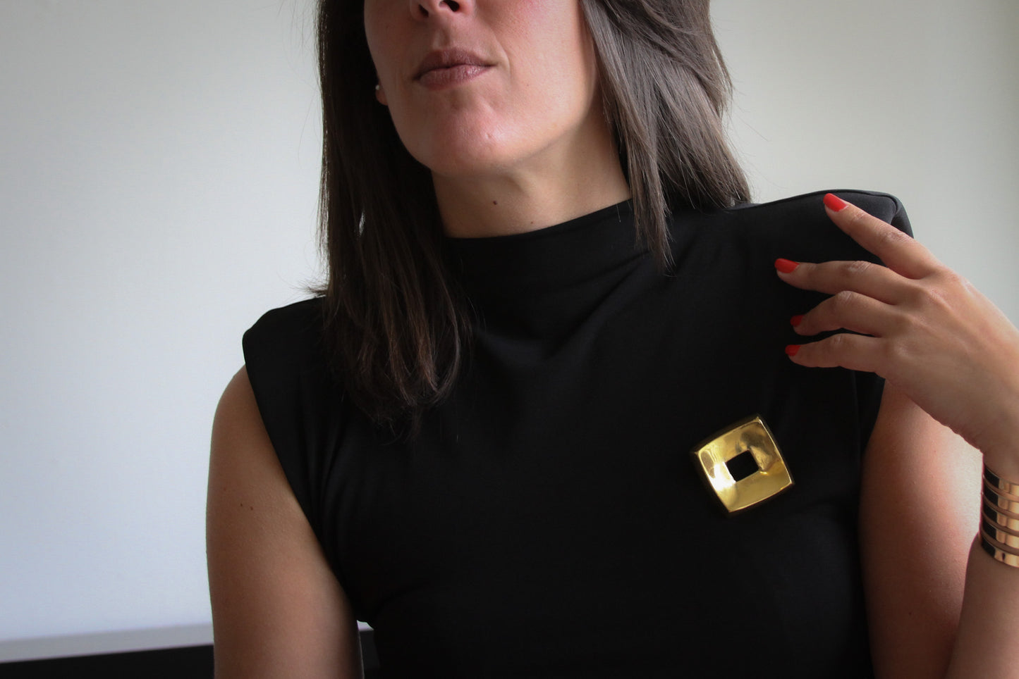 Bold Geometric Gold-Tone Brooch by Vassilakis (1988)