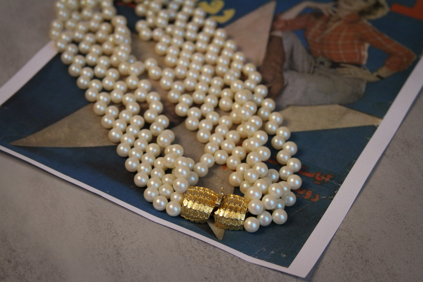 Multi-Strand Faux Pearl Necklace with Gold Clasp
