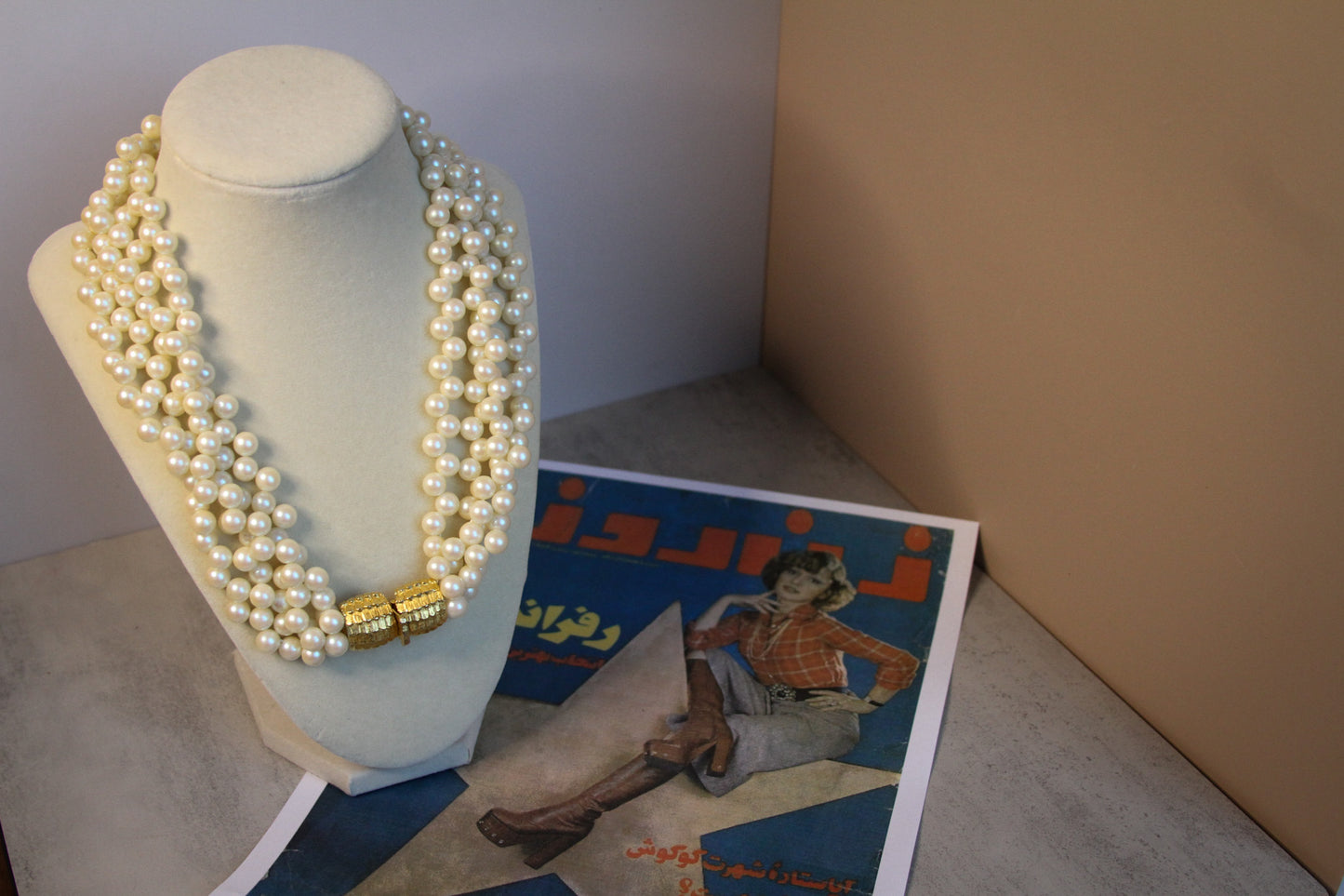 Multi-Strand Faux Pearl Necklace with Gold Clasp