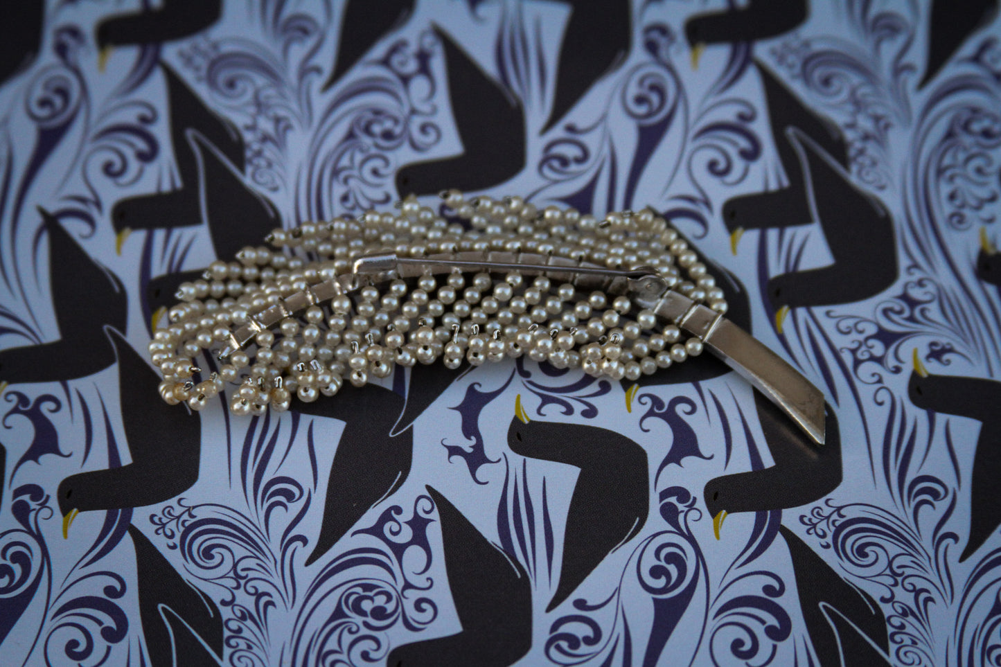 Pearl Feather Brooch – Silver-Tone Leaf with Seed Pearls
