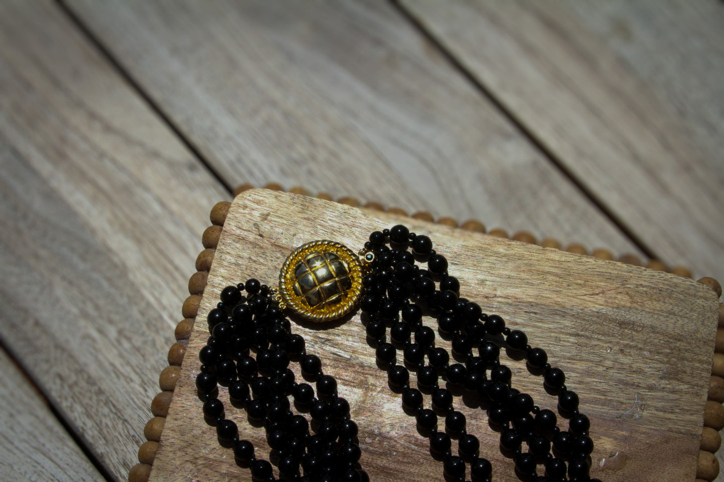 Midnight Glamour Beaded Necklace with Gold Medallion