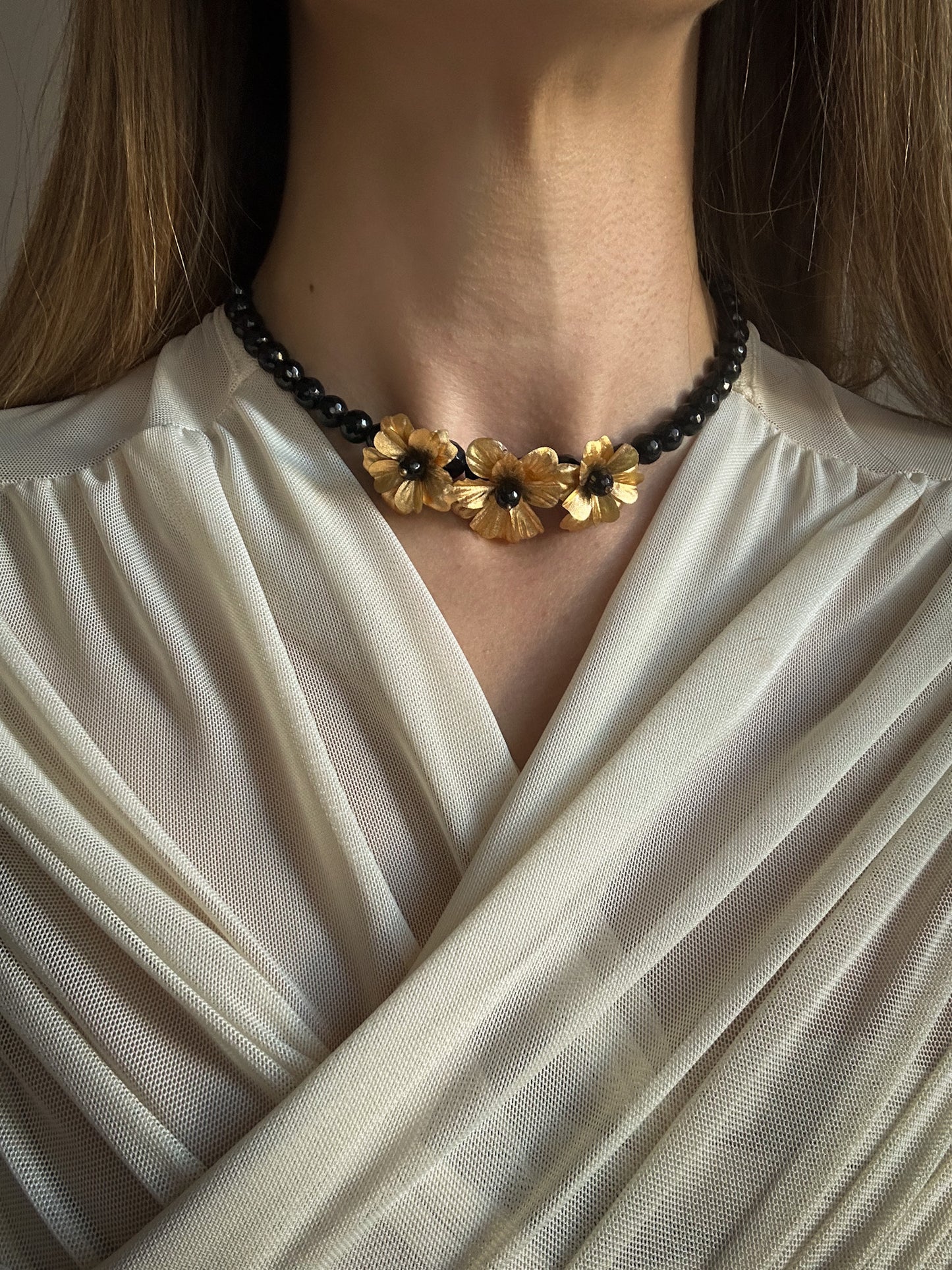 Black Bead Necklace and Bracelet