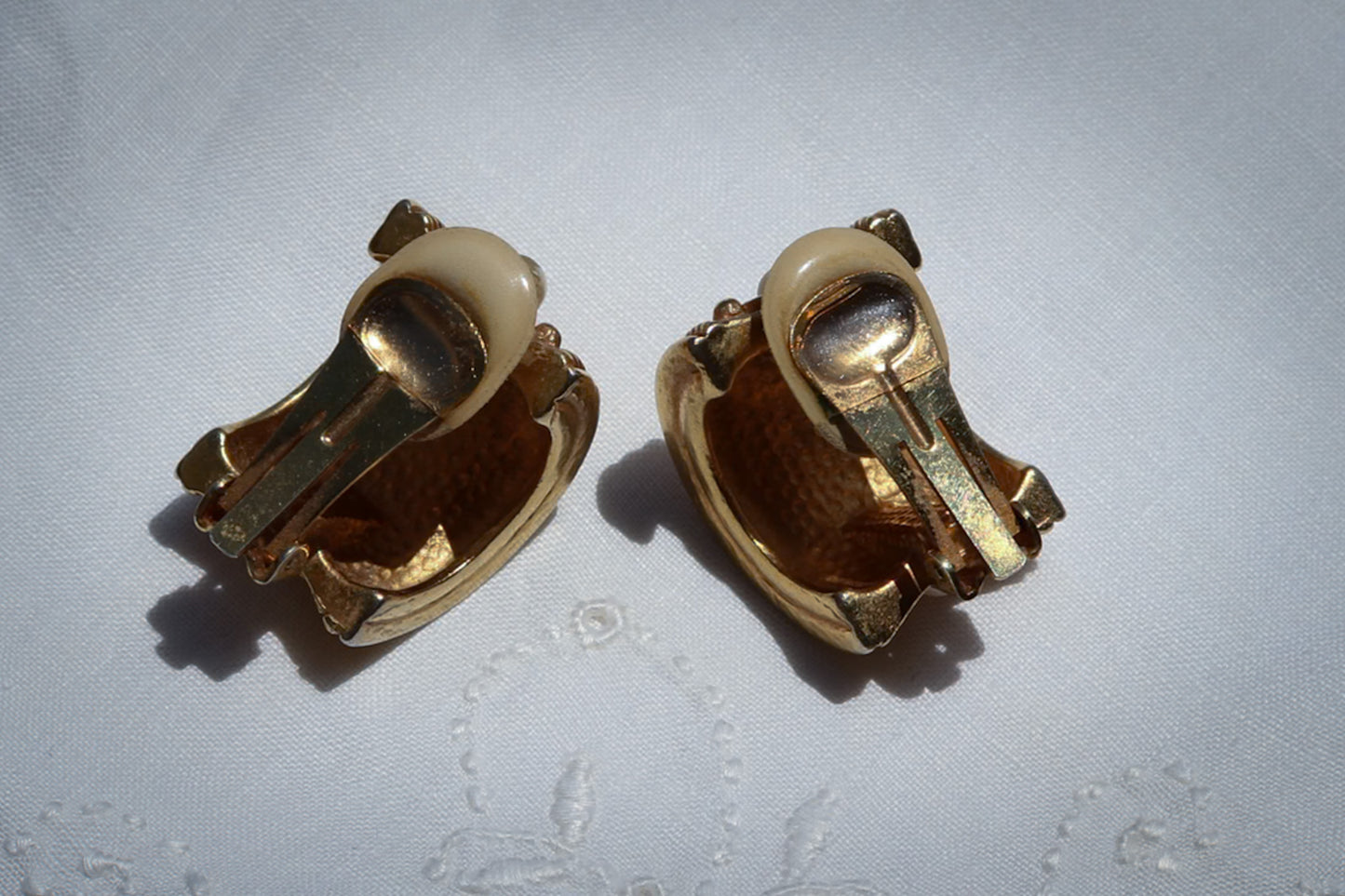 Ornate Gold-Tone Statement Clip-On Earrings with Faux Pearls