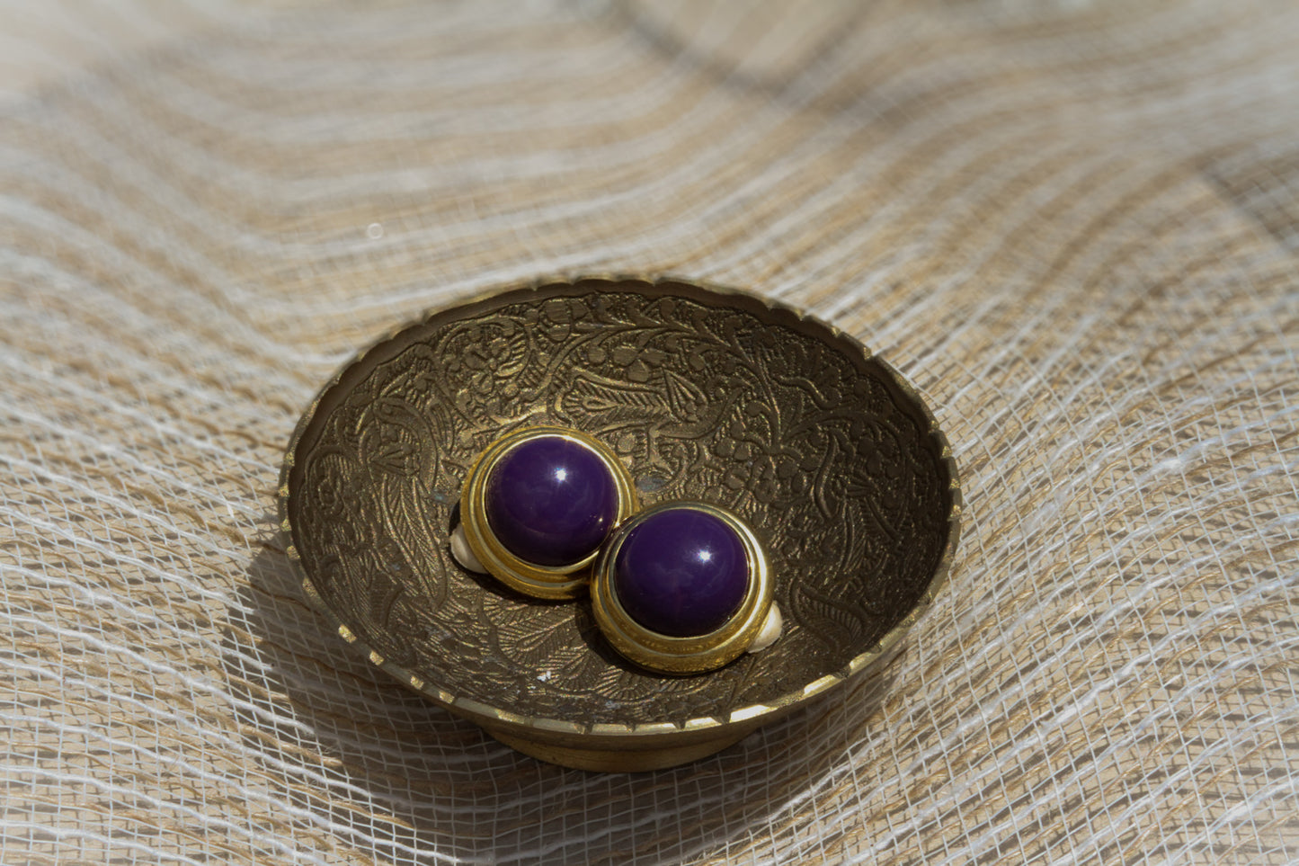 Regal Purple Cabochon Clip-On Earrings – Gold Tone