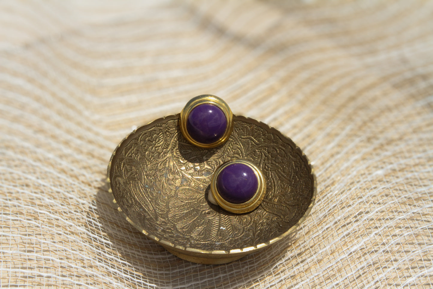 Regal Purple Cabochon Clip-On Earrings – Gold Tone