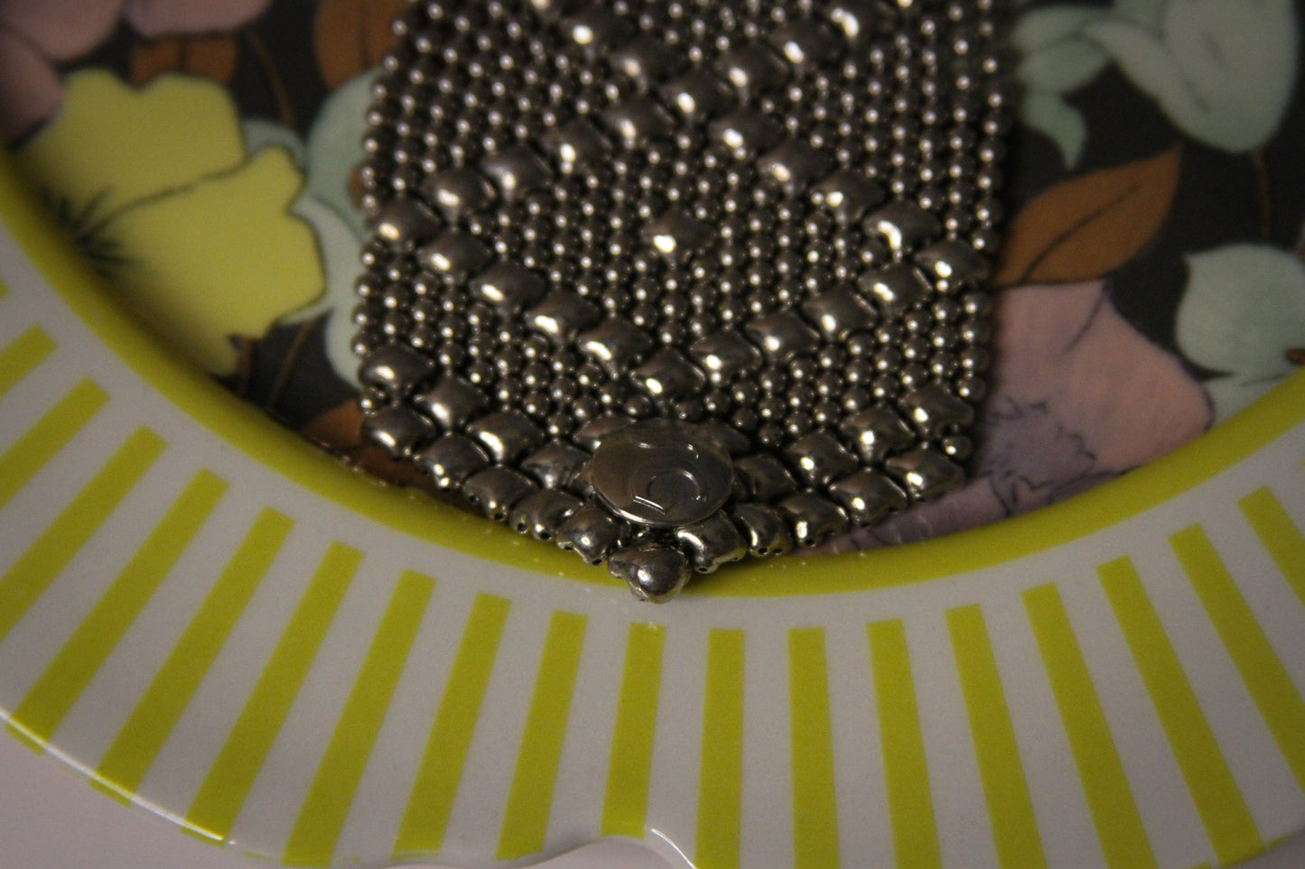 Silver Mesh Diamond Pattern Cuff Bracelet