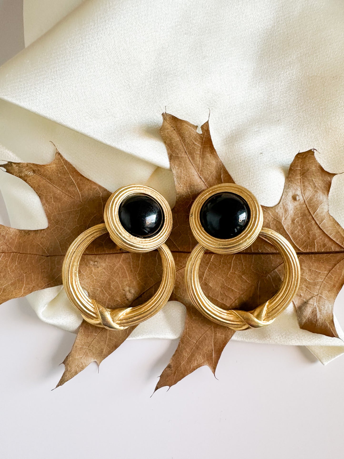 Gold Hanging Clip-on with Black Stone