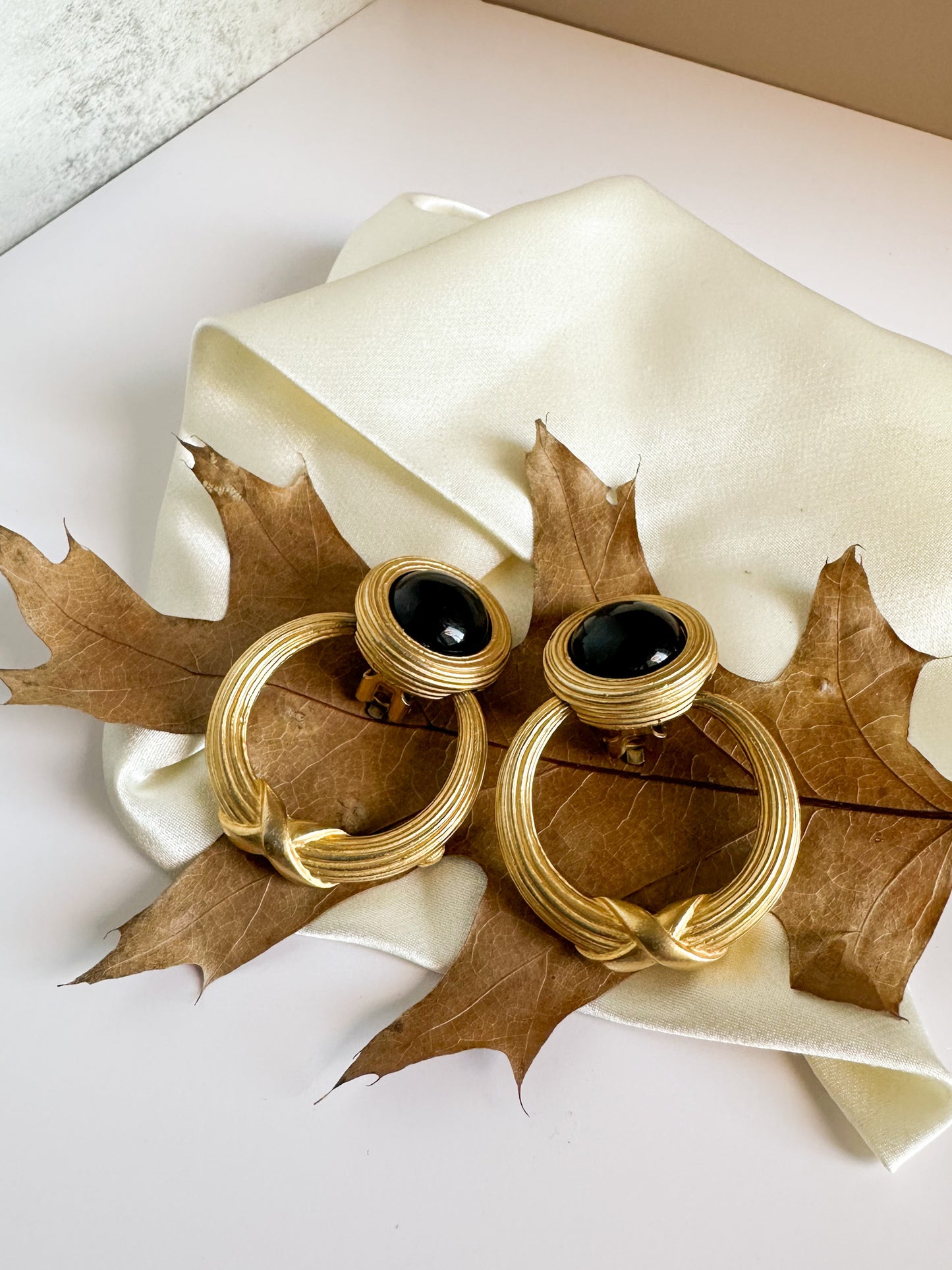 Gold Hanging Clip-on with Black Stone
