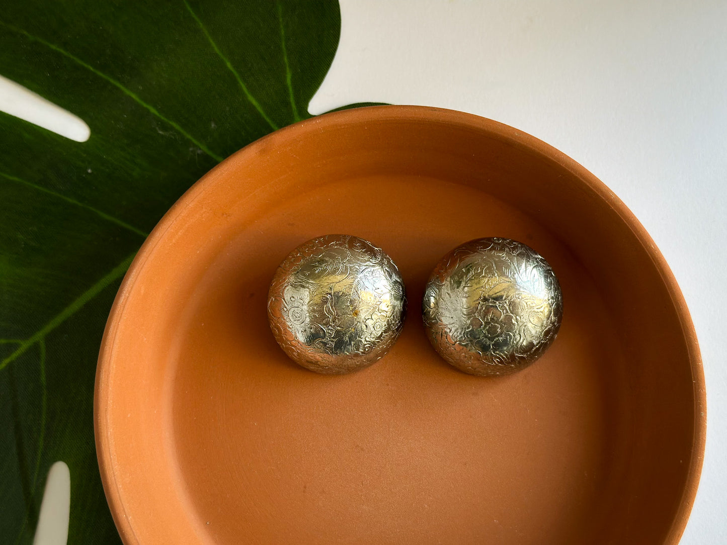 Chunky Silver Engraved Floral Earrings