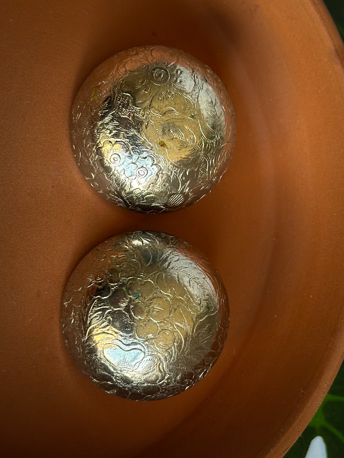 Chunky Silver Engraved Floral Earrings