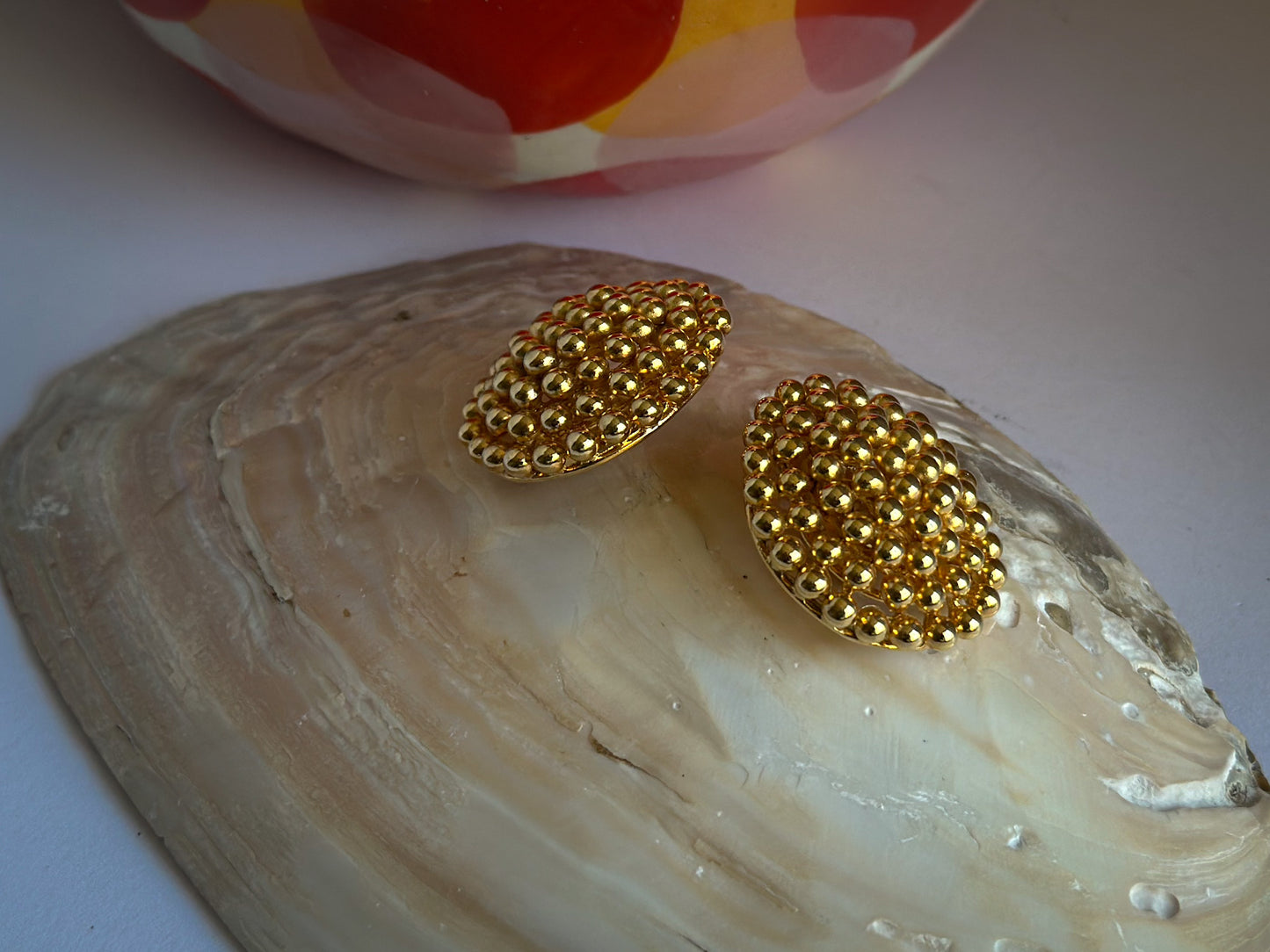 FO INC Beaded Dome Clip-On Earrings – Gold Cluster Studs