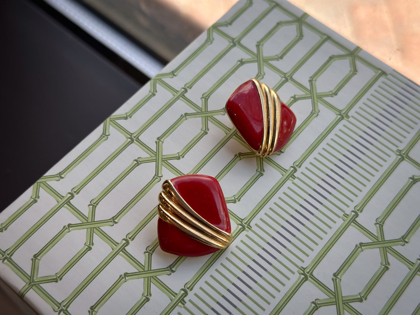 Monet Red Semi Square Earrings