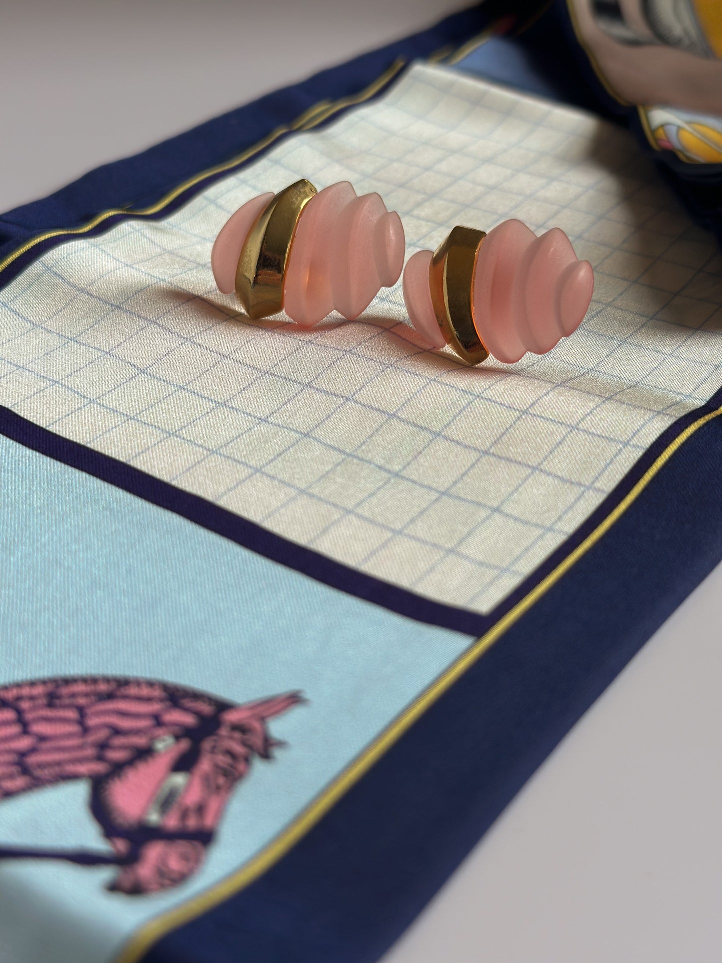Blush Deco Swirl: 1980s Frosted Pink Clip-On Earrings