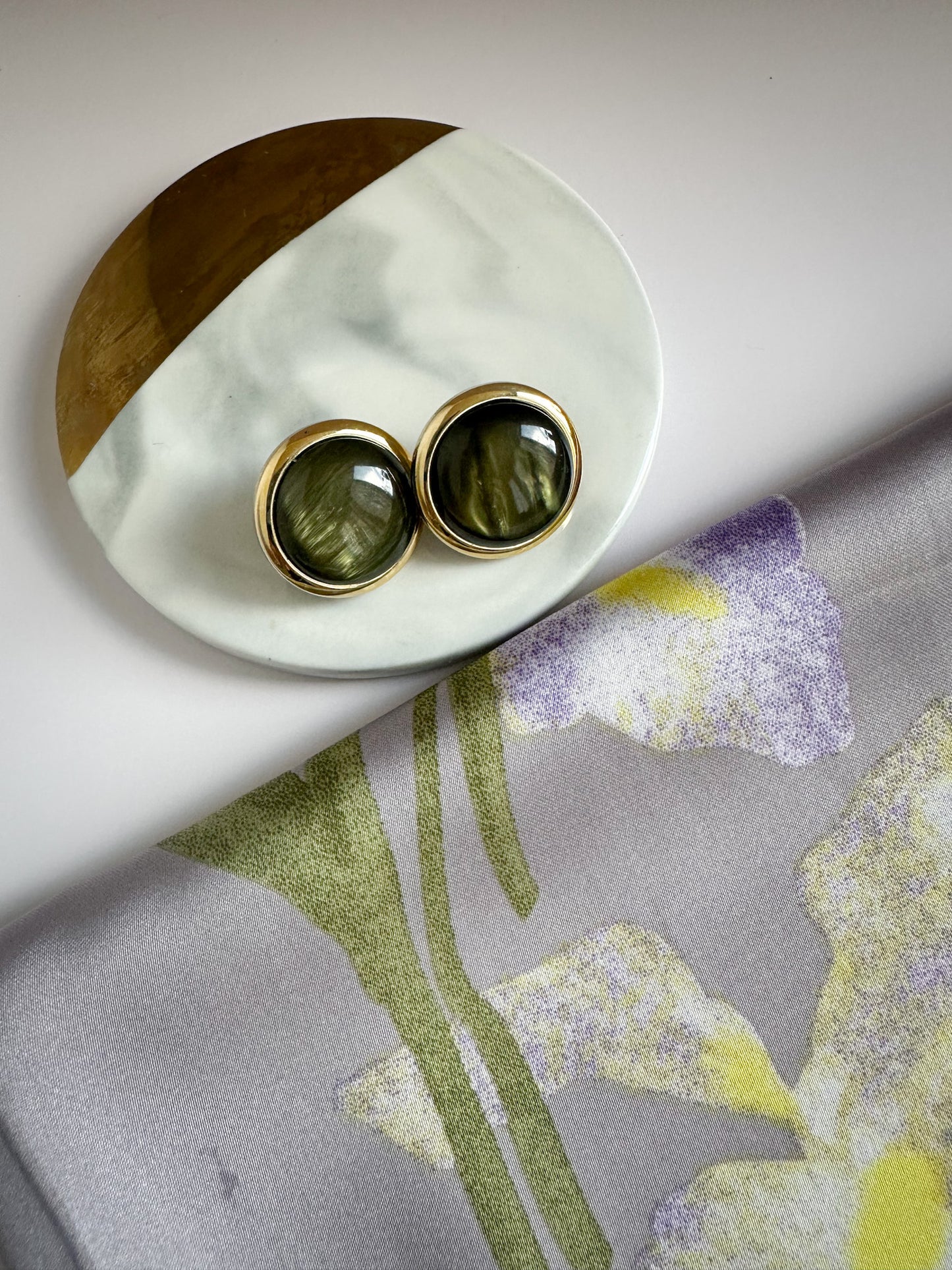 Round Olive Green Acrylic Earrings