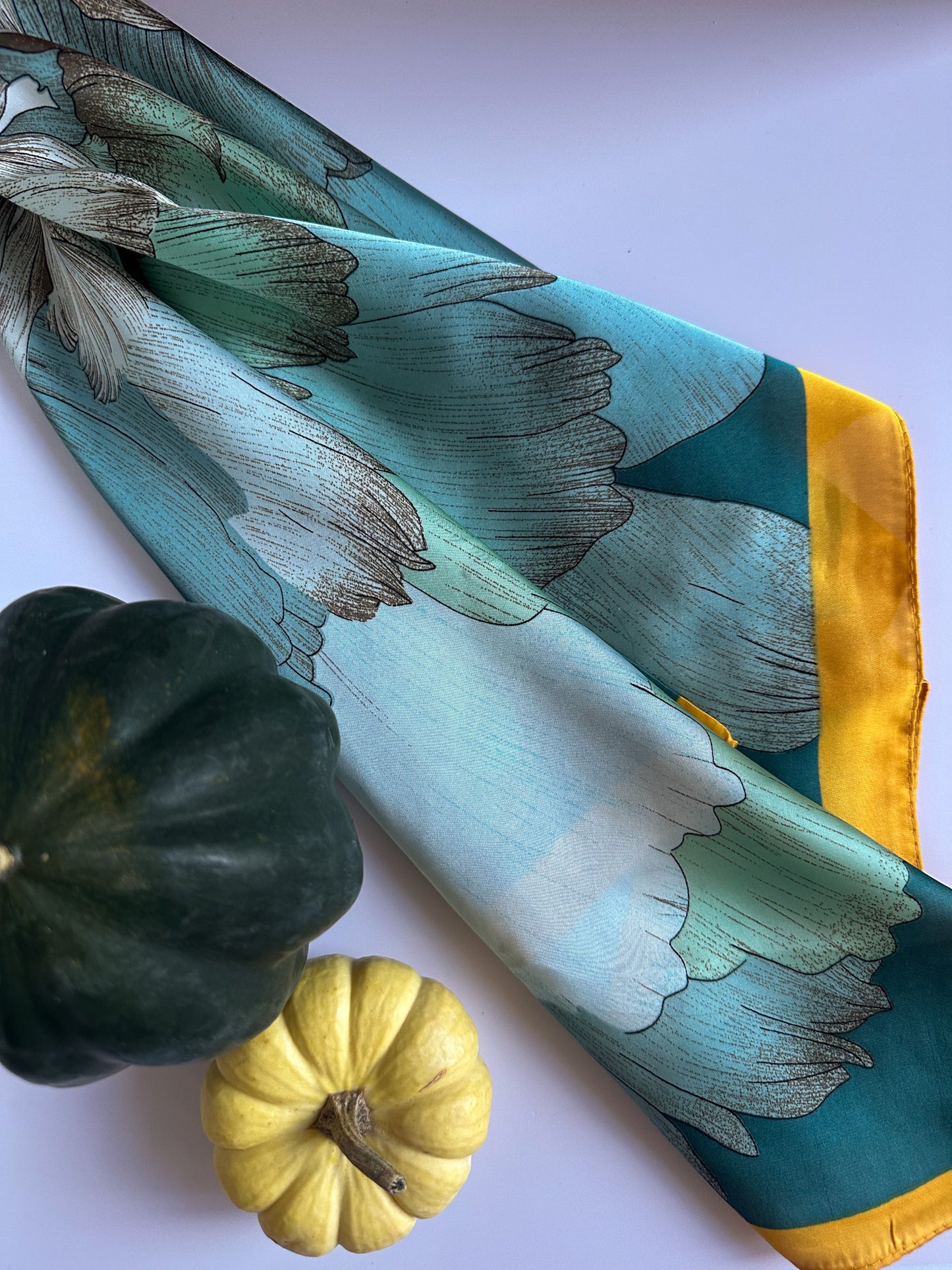 Square Silk Satin Scarf - Green & Yellow