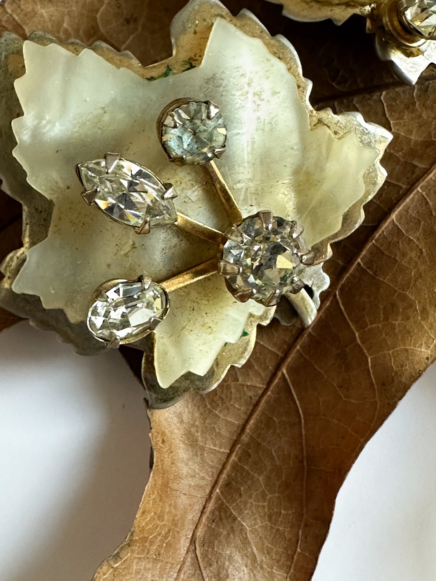 Kramer Rhinestone Leaf Clip-on Earrings