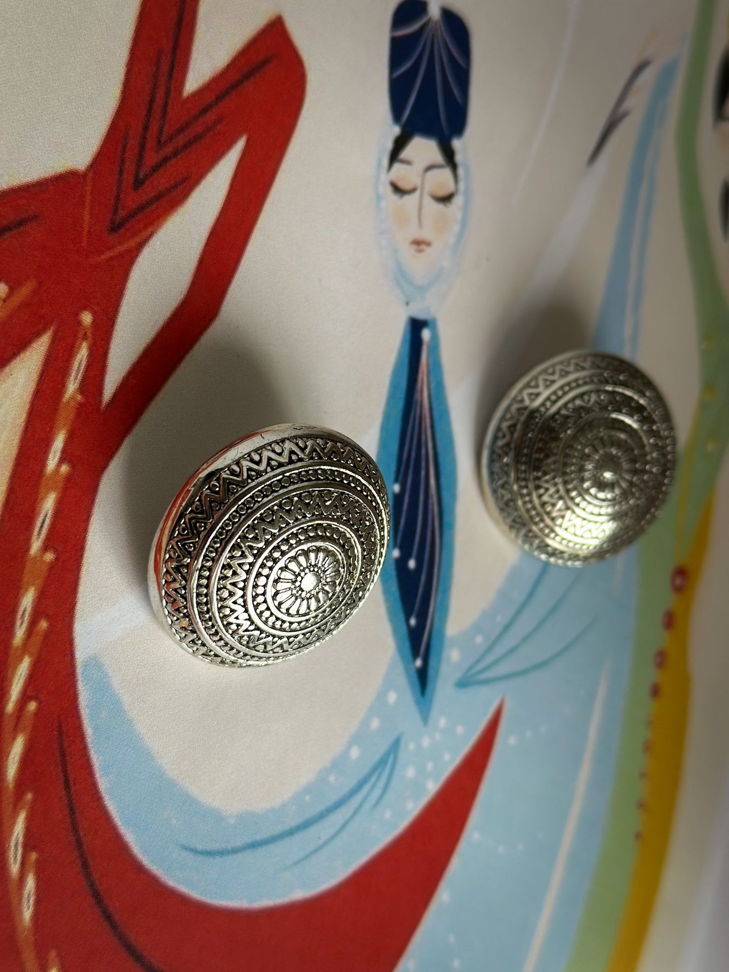 Silver-Tone Medallion Clip-On Earrings – Bohemian Etched Design