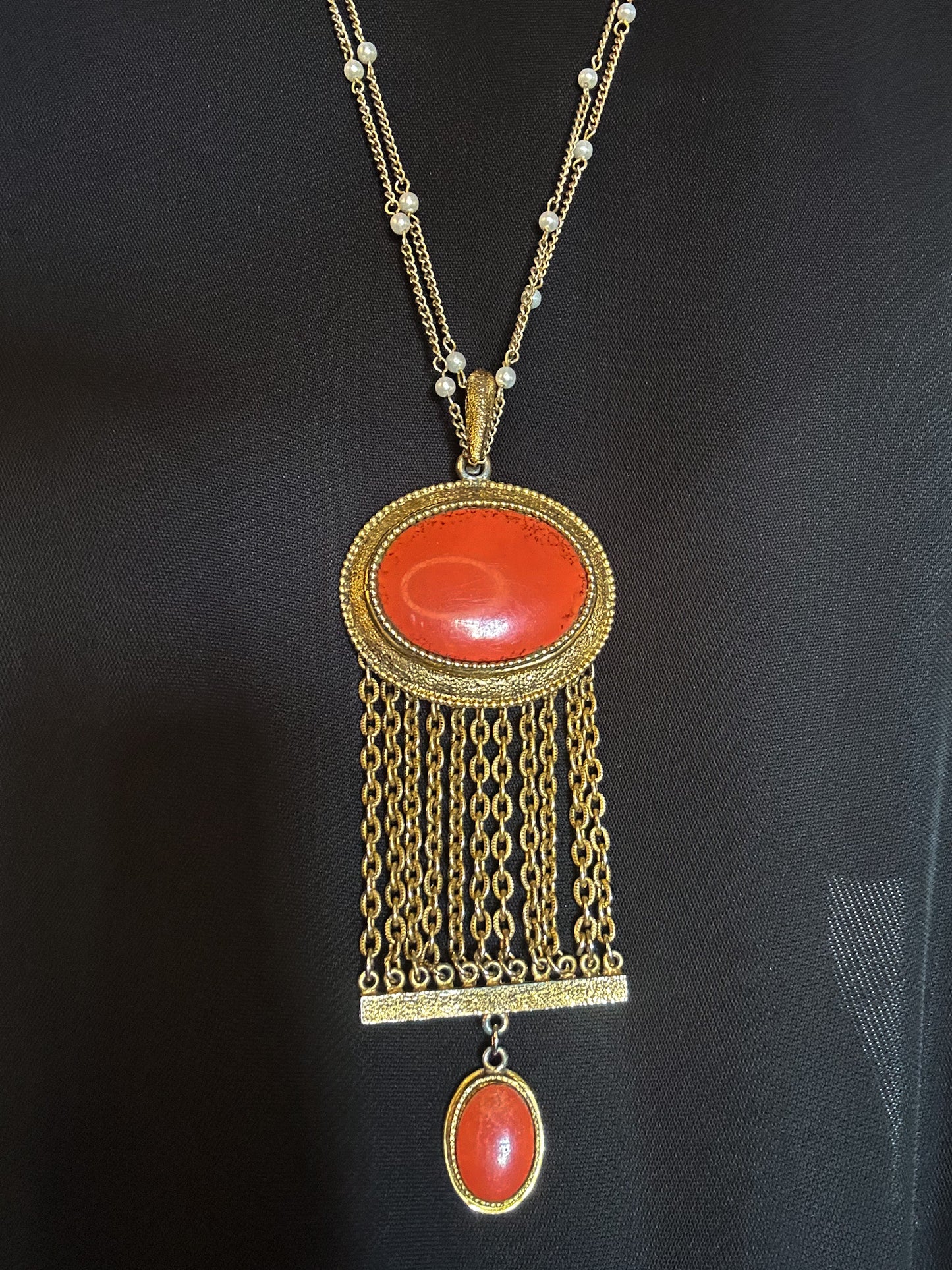 Orange Stone Necklace with Gold Chains
