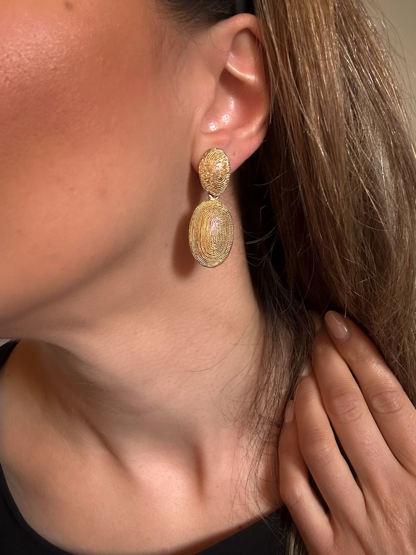 Double Oval Drop Dangle Earrings