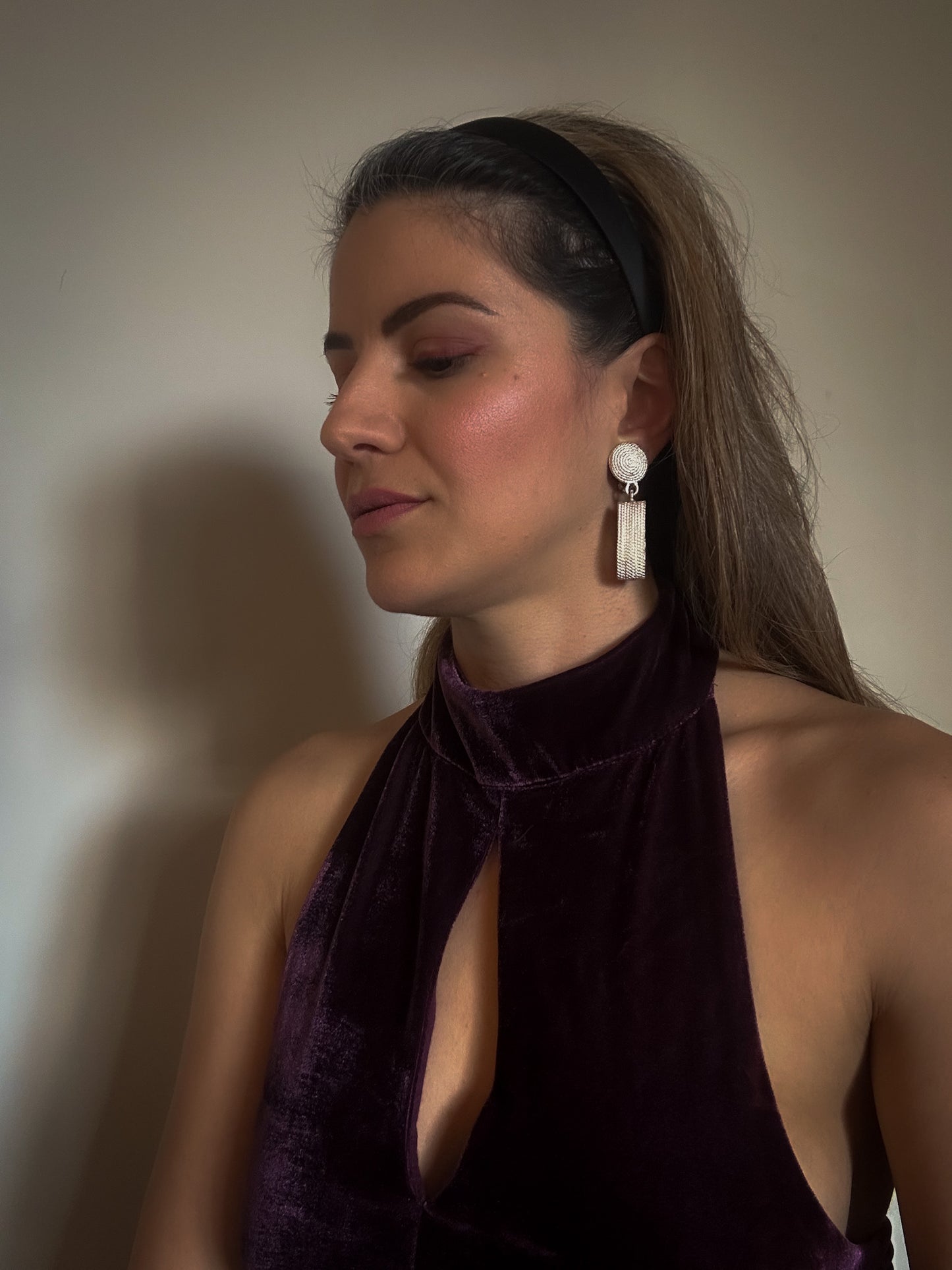 Silver-Tone Textured Drop Clip-On Earrings – 1980s Sculptural Dangles