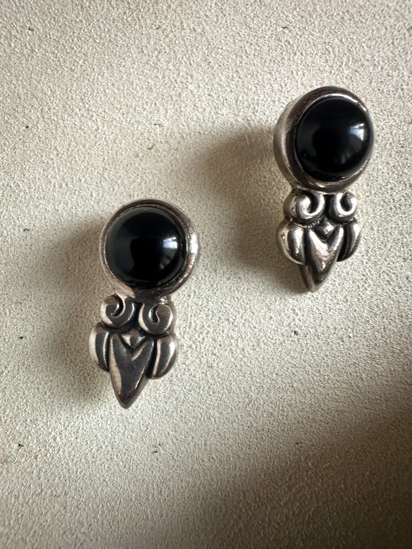 Taxco Style Sterling Silver & Black Onyx Earrings