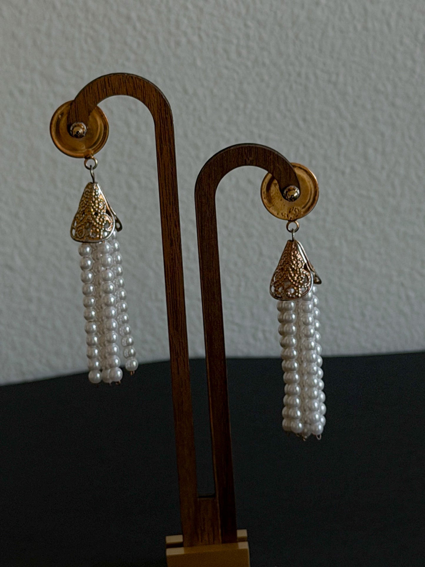 Faux Pearl Tassel Earrings – Gold Tone & Cascading Pearl Fringe Statement Earrings